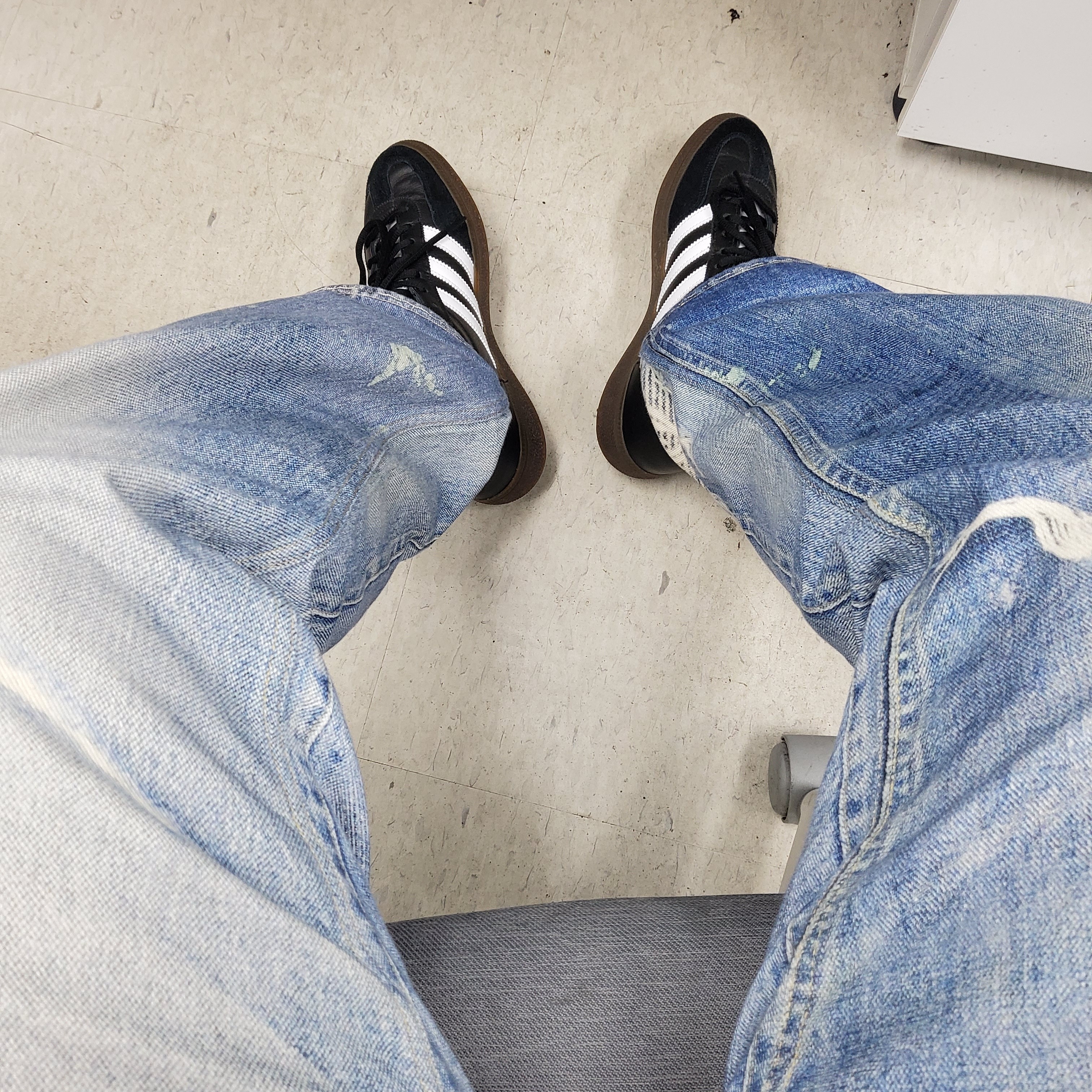 Our Legacy Third Cut Digital Denim Print, Adidas Spezial Handball Core Black 착용 스타일