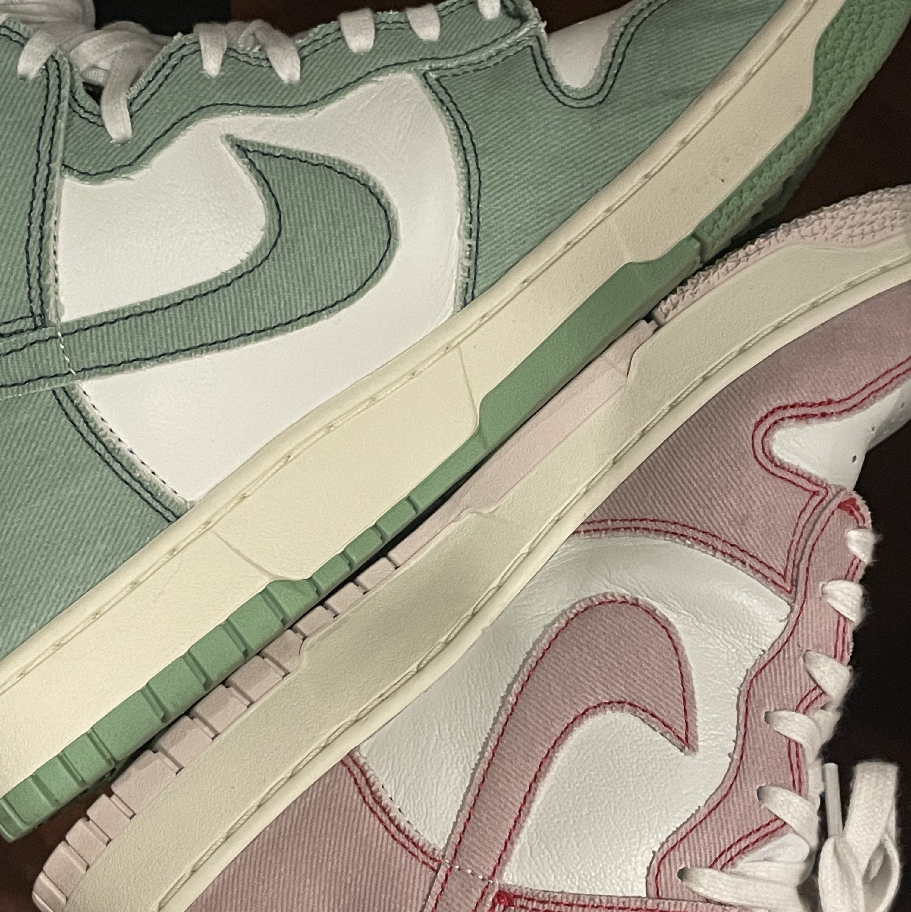 Nike Dunk High 1985 Barely Rose, (W) Nike Dunk High 1985 Enamel Green 착용 스타일