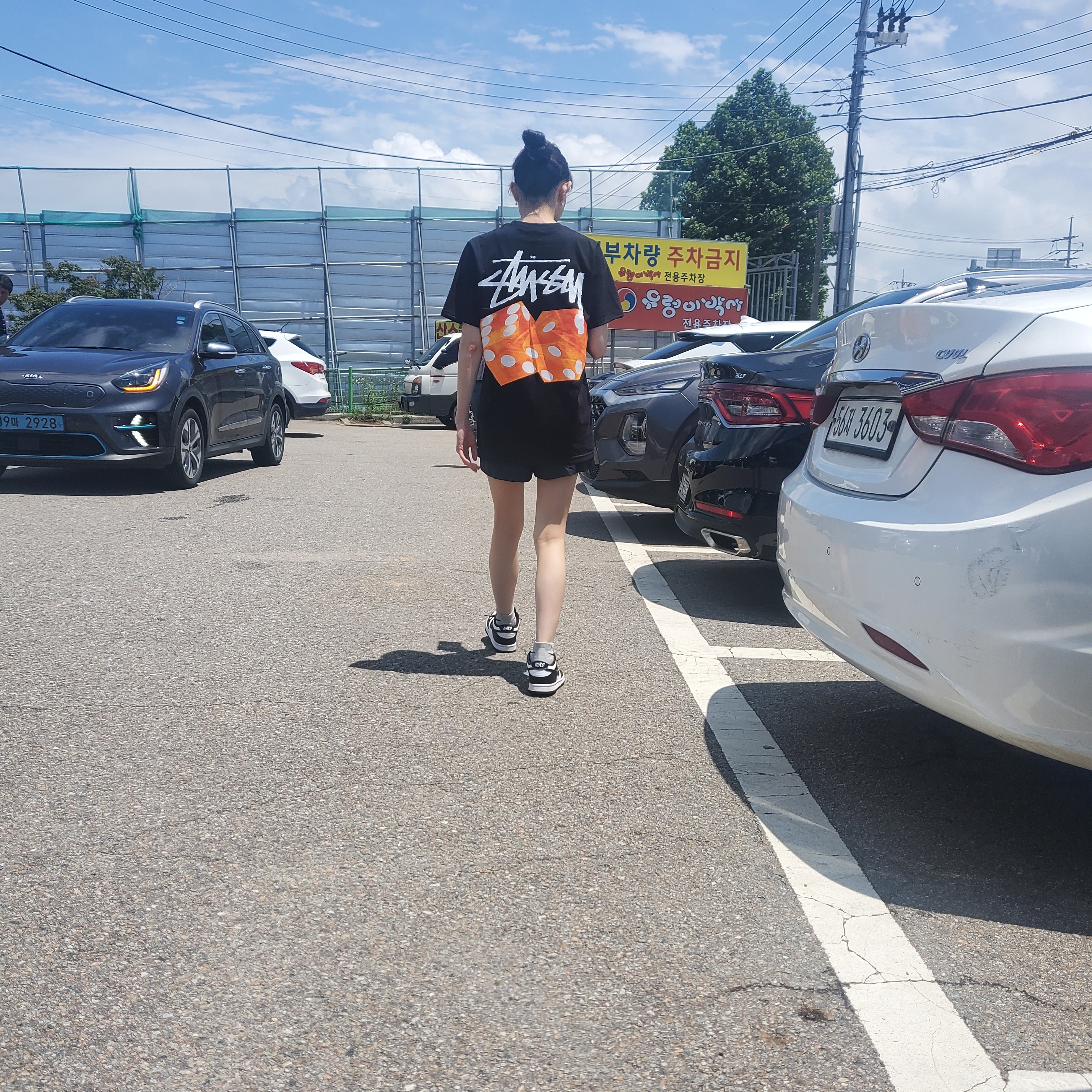 Stussy Diced Out T-Shirt Black, (GS) Nike Dunk Low Black 착용 스타일 - 4