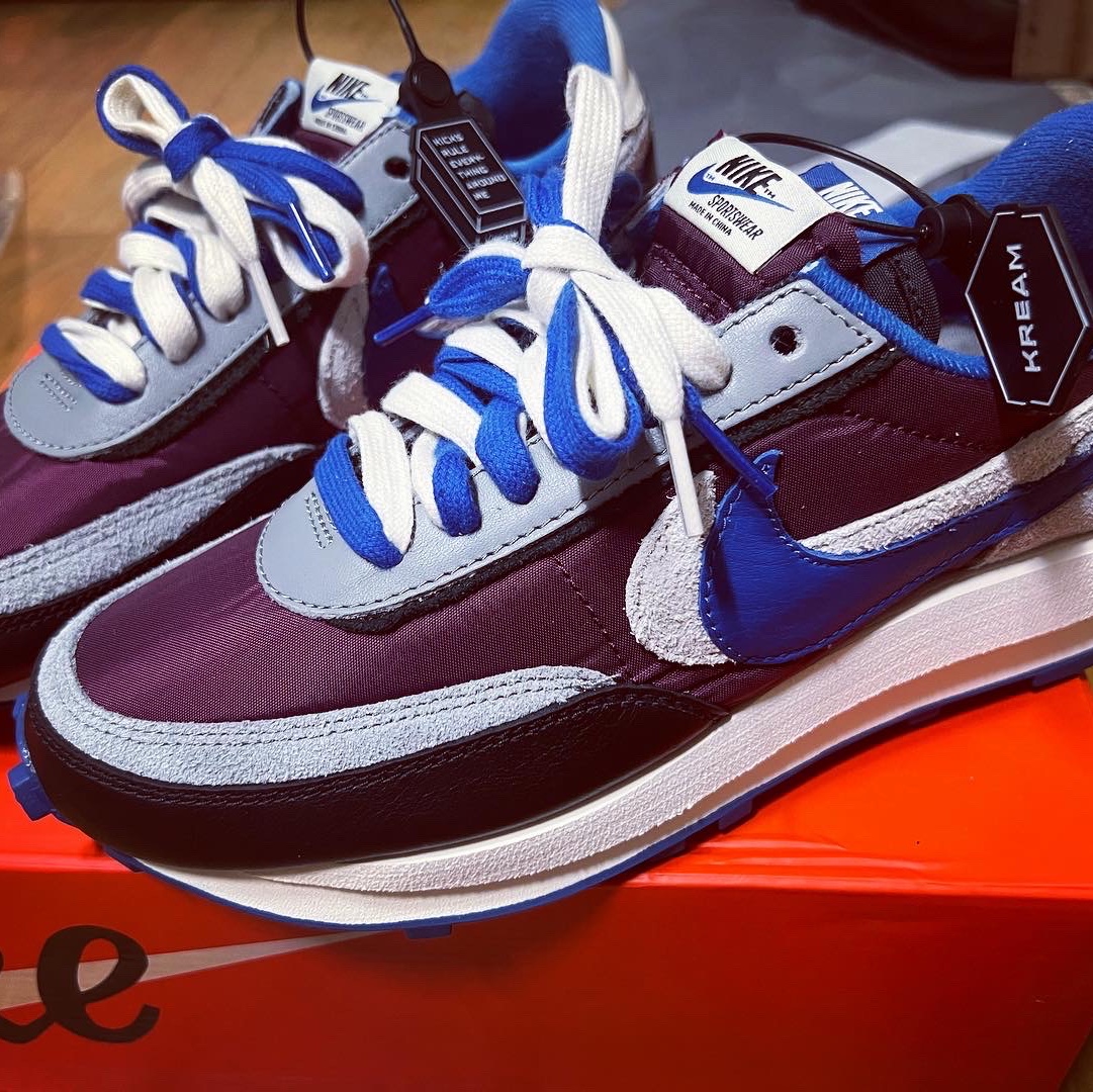 Nike x Sacai x Undercover LDWaffle Night Maroon Team Royal 착용 스타일