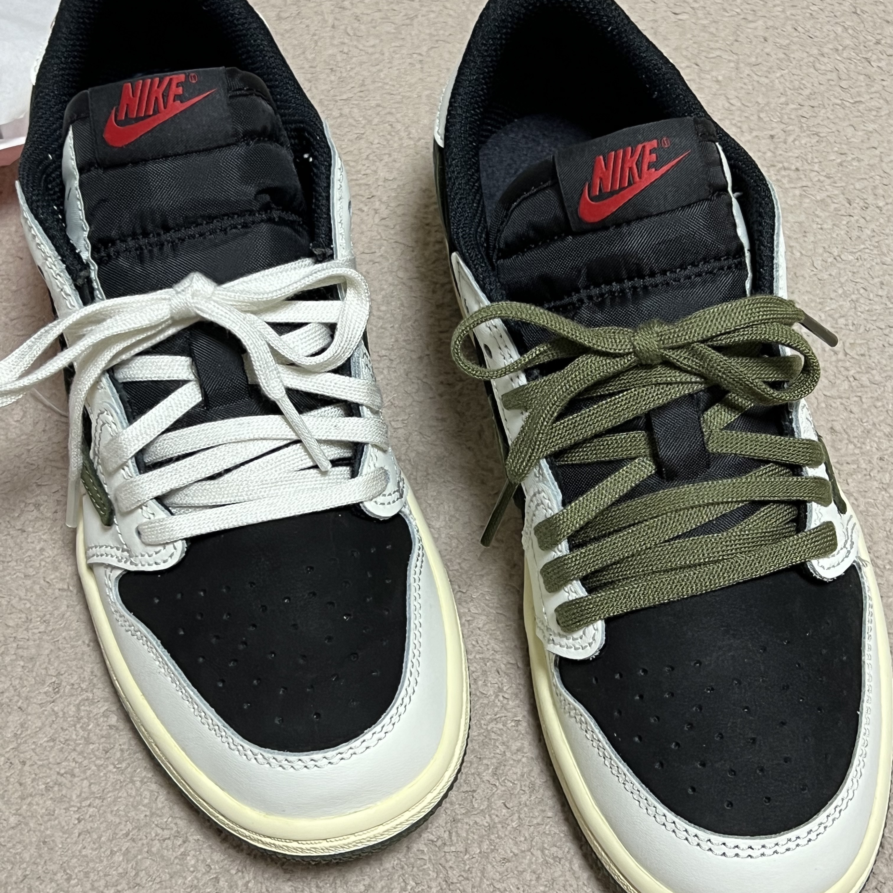 (PS) Jordan 1 x Travis Scott Retro Low OG SP Medium Olive 착용 스타일 - 3