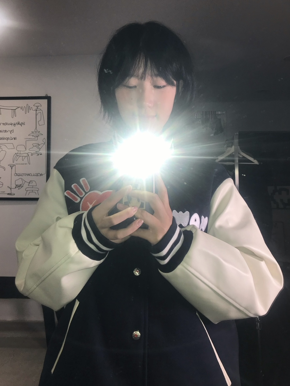 Human Made x Kaws Varsity Jacket Navy 착용 스타일 - 2