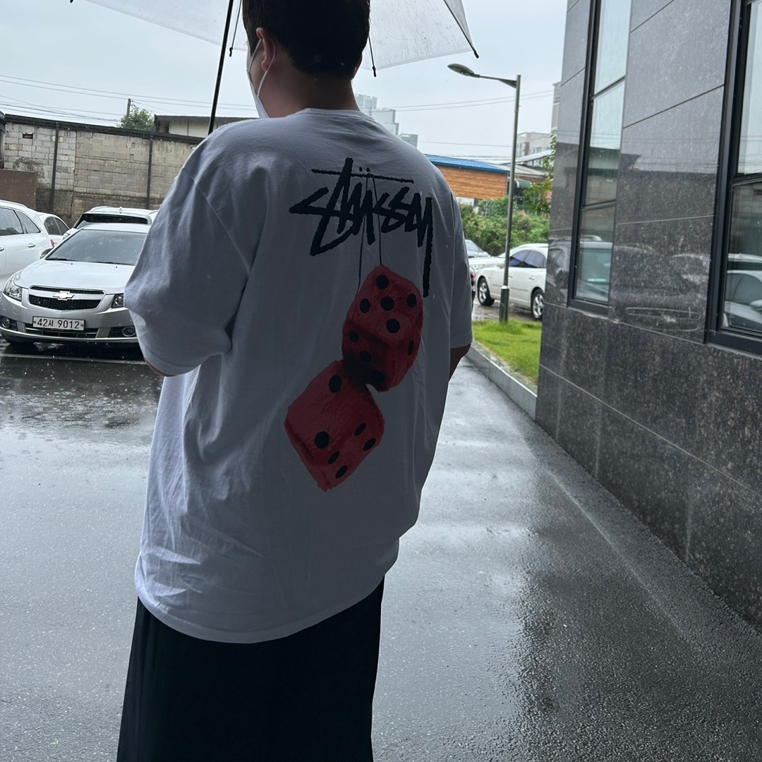 Stussy Fuzzy Dice T-Shirt White 착용 스타일