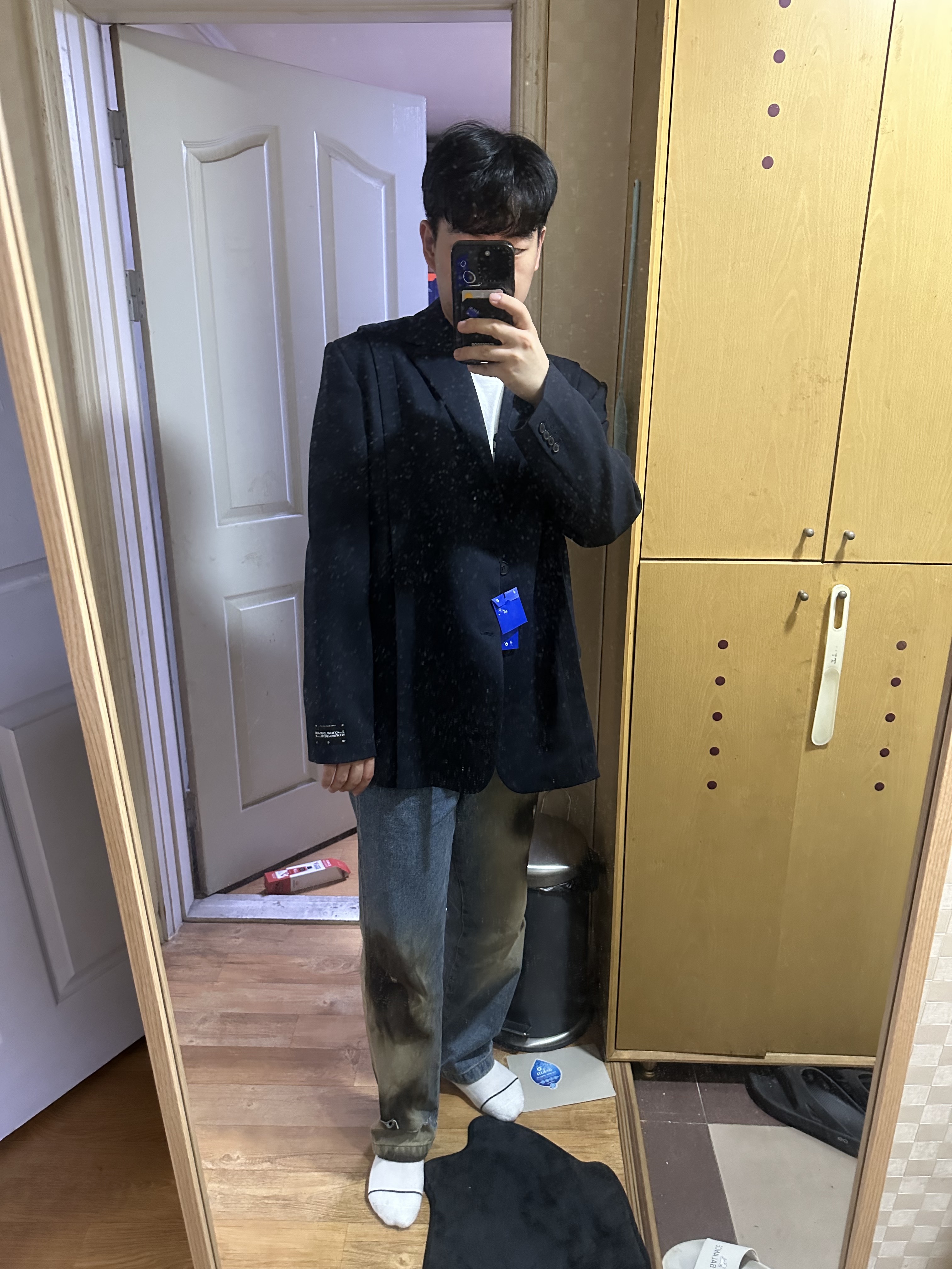 Zara x Ader Error Oversize Blazer Navy 착용 스타일