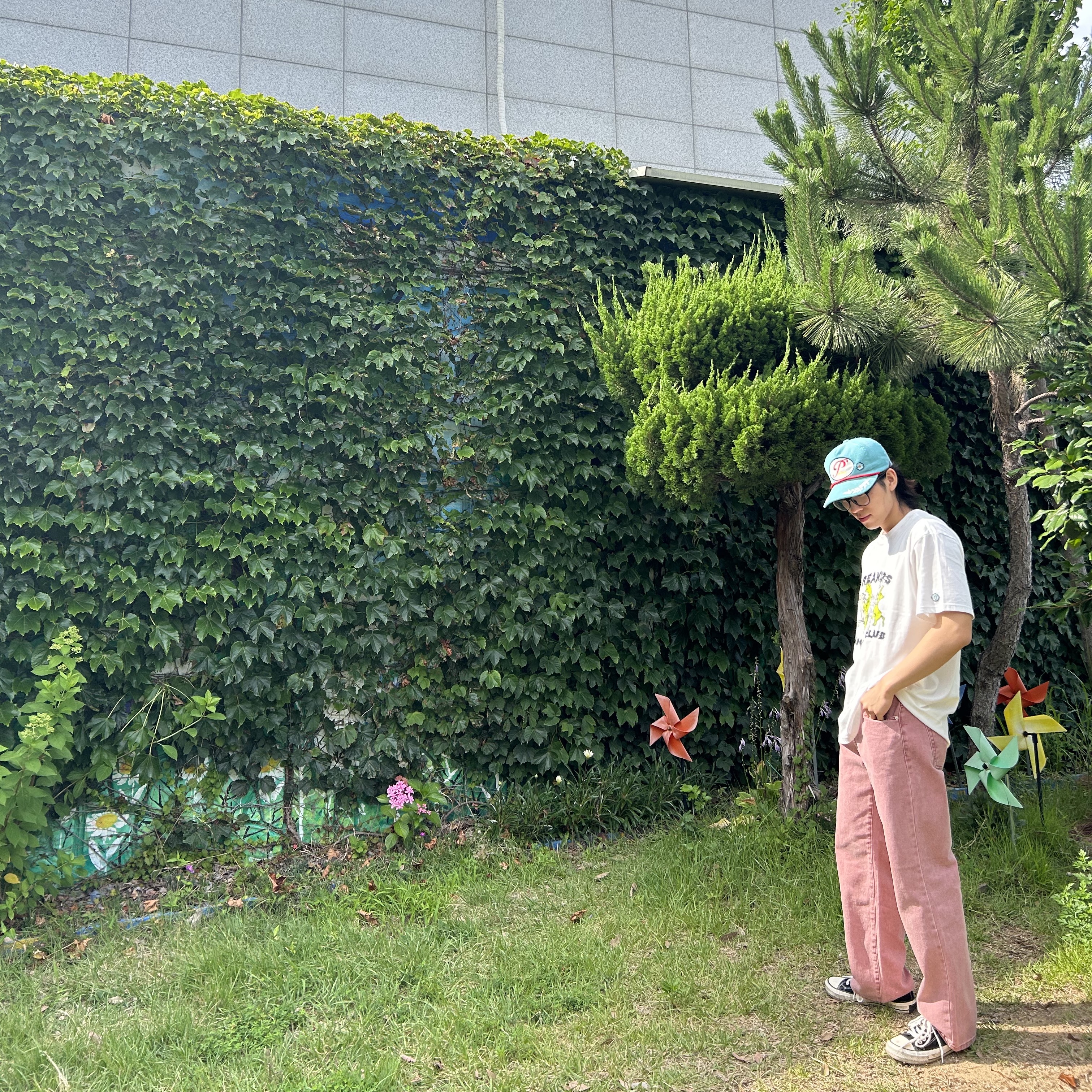Peaceminusone 5 Panel Ball Cap #2 Mint 착용 스타일