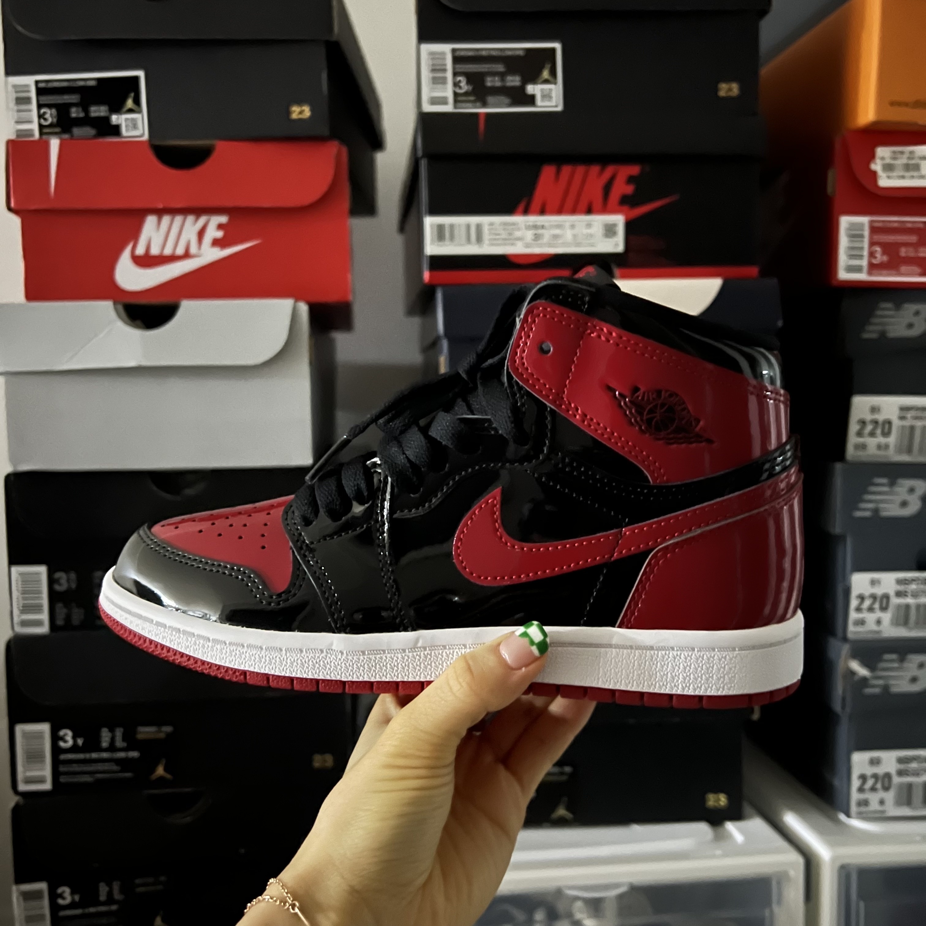 (GS) Jordan 1 Retro High OG Patent Bred, Jordan 1 Retro High OG Patent Bred 착용 스타일 - 1