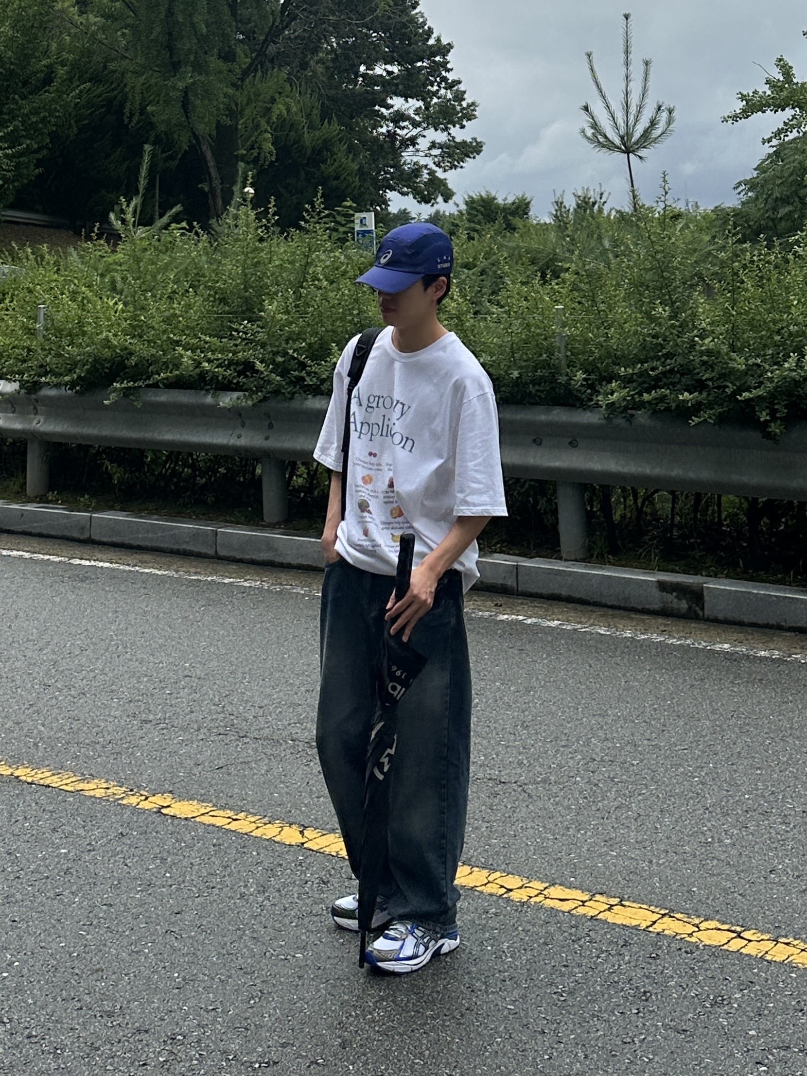 IAB Studio x Asics Navy Woven Cap, Asics GT-2160 White Illusion Blue 착용 스타일 - 2