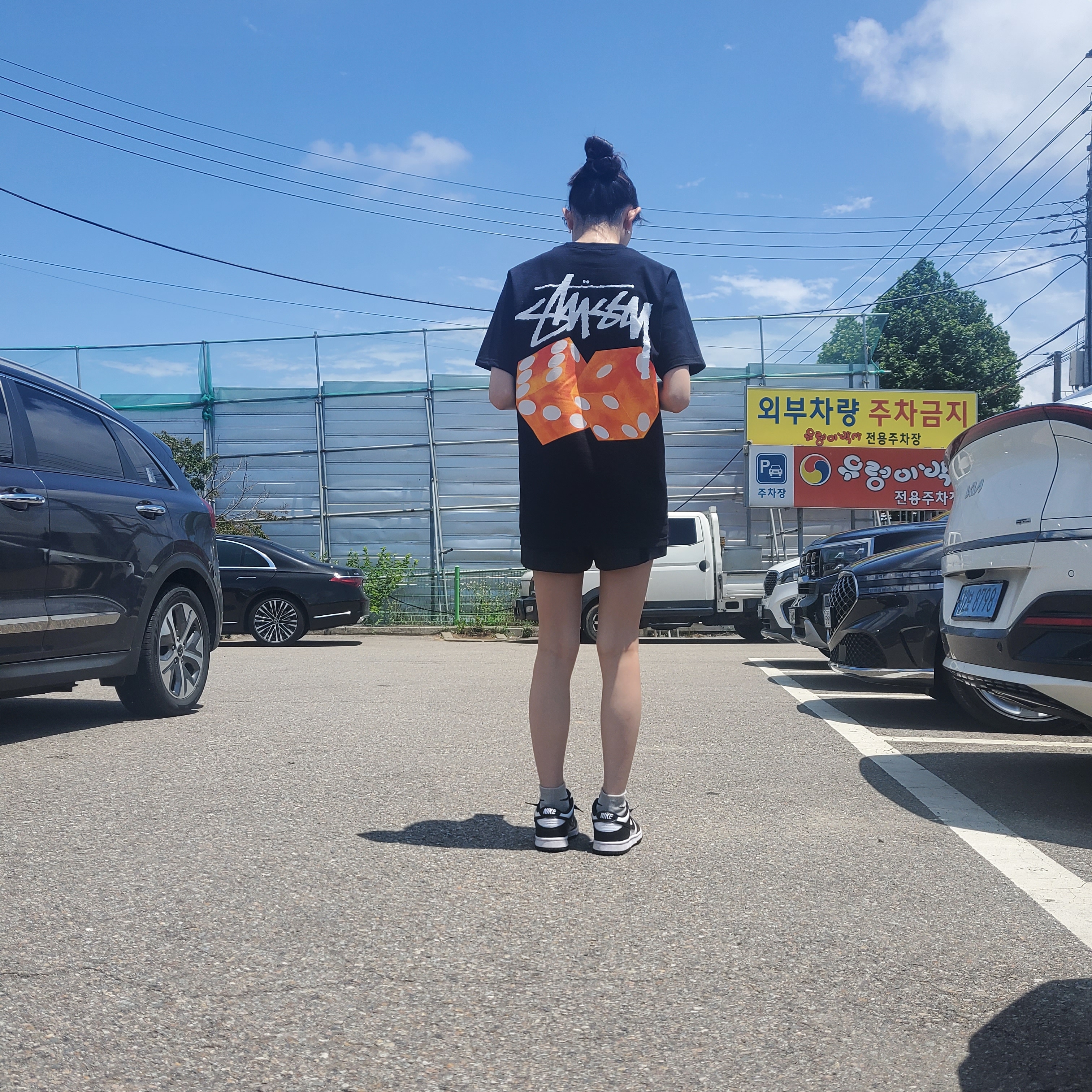 Stussy Diced Out T-Shirt Black, (GS) Nike Dunk Low Black 착용 스타일 - 2