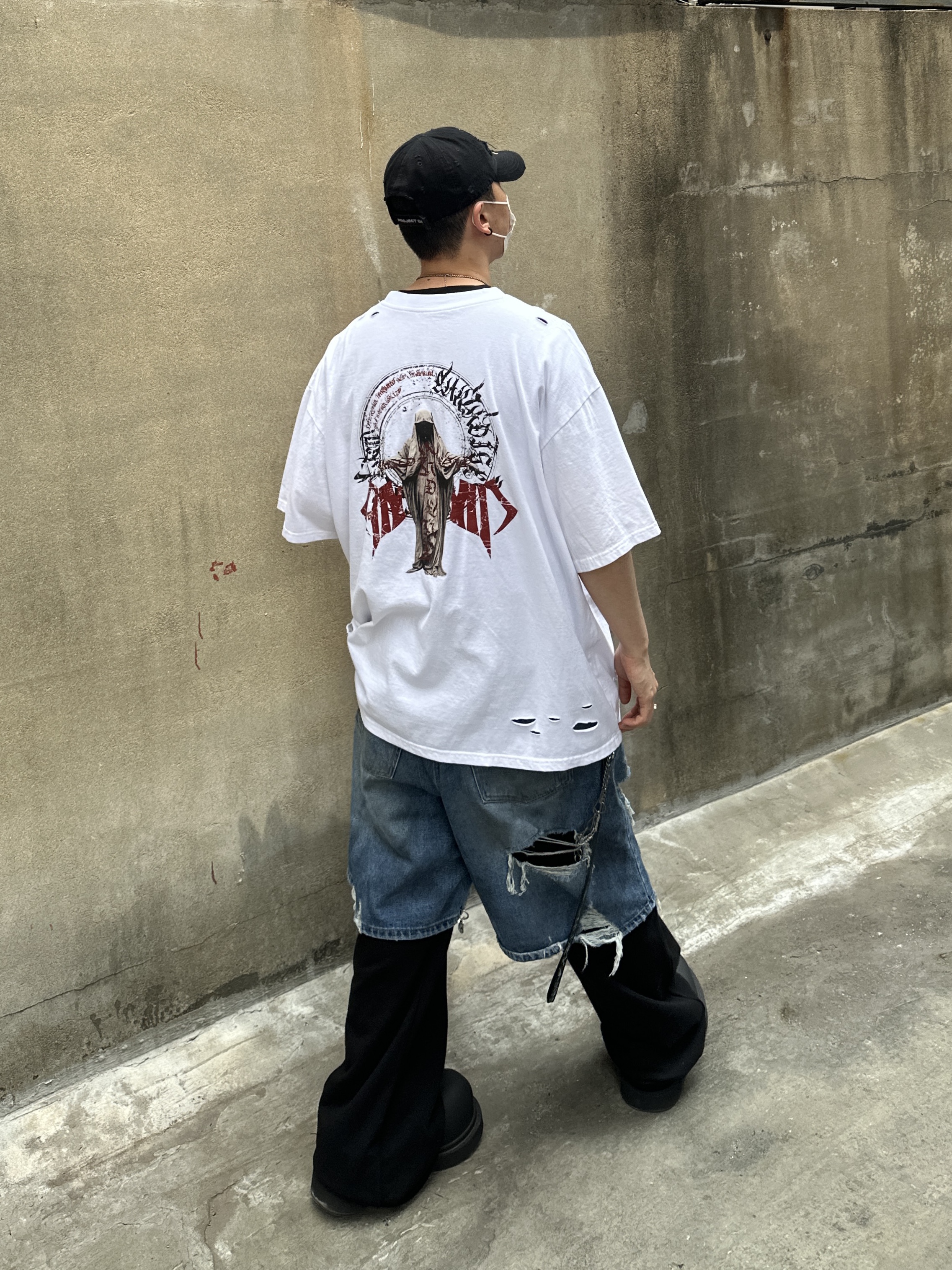 Balenciaga Steroid Derby Black, Project G/R Distressed Filth Club Cap Washed Black 착용 스타일 - 2