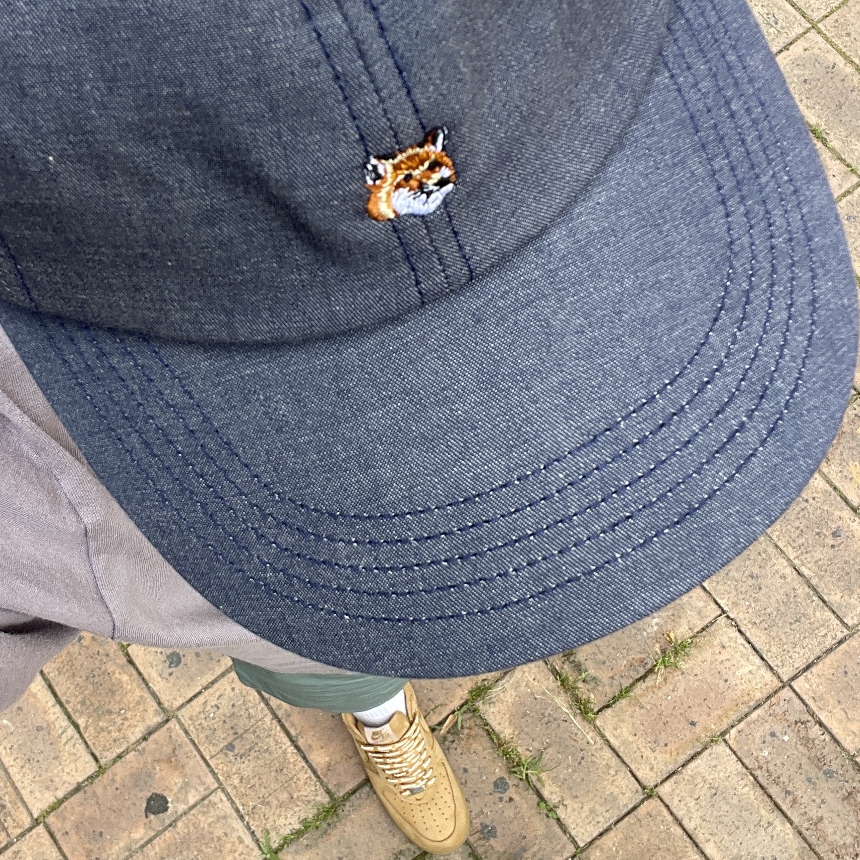 Maison Kitsune Small Fox Head Embroidered 6P Cap Navy - 21FW, Nike x Supreme Air Force 1 Low Flax 착용 스타일