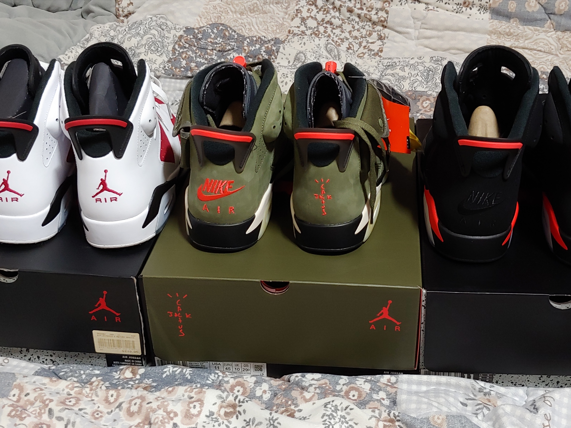 Jordan 6 Retro Carmine 2014, Jordan 6 x Travis Scott Retro Olive 착용 스타일 - 2