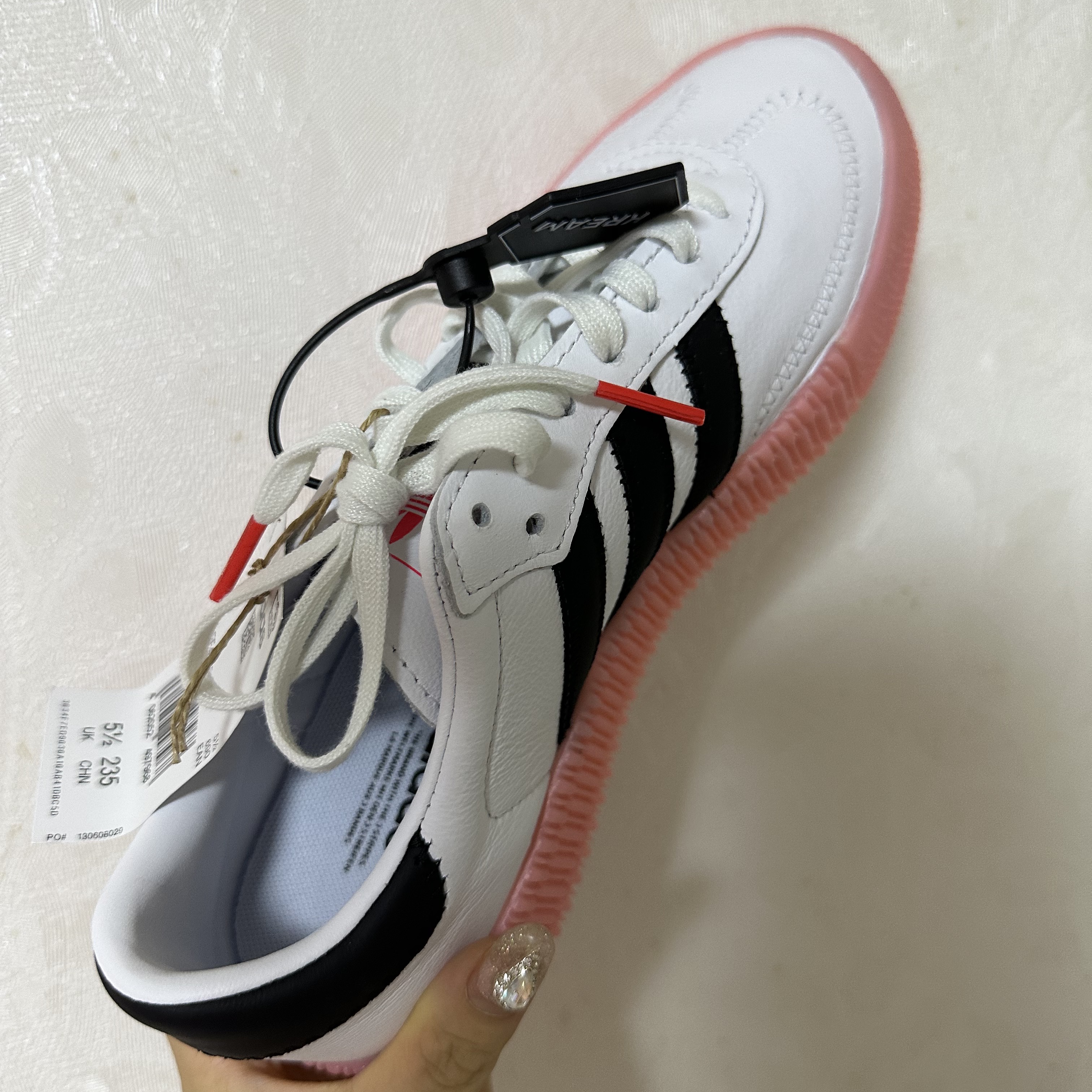 (W) Adidas Sambarose White Pink 착용 스타일 - 2