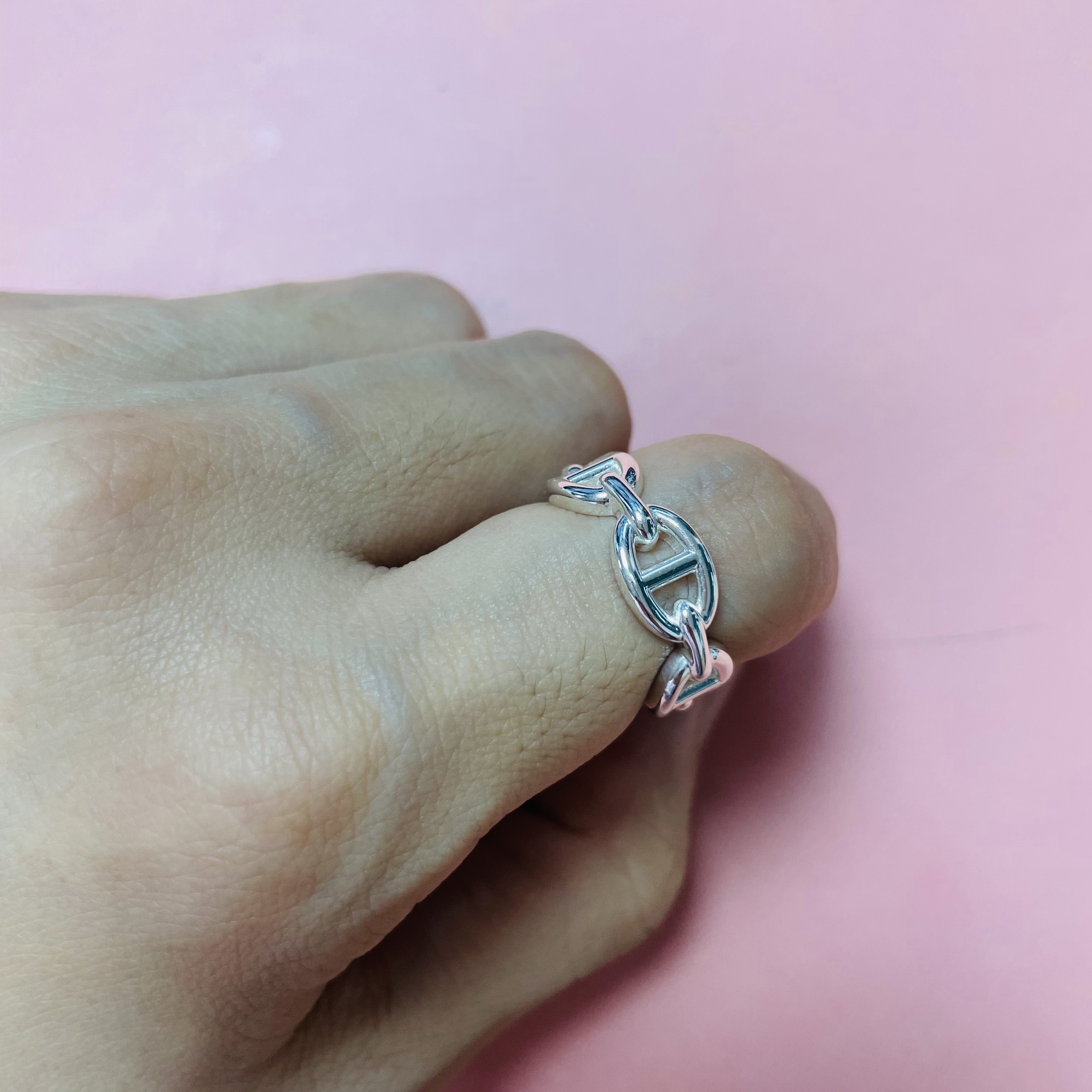 (W) Hermes Small Chaine D'Ancre Enchainee Ring Sterling Silver 착용 스타일
