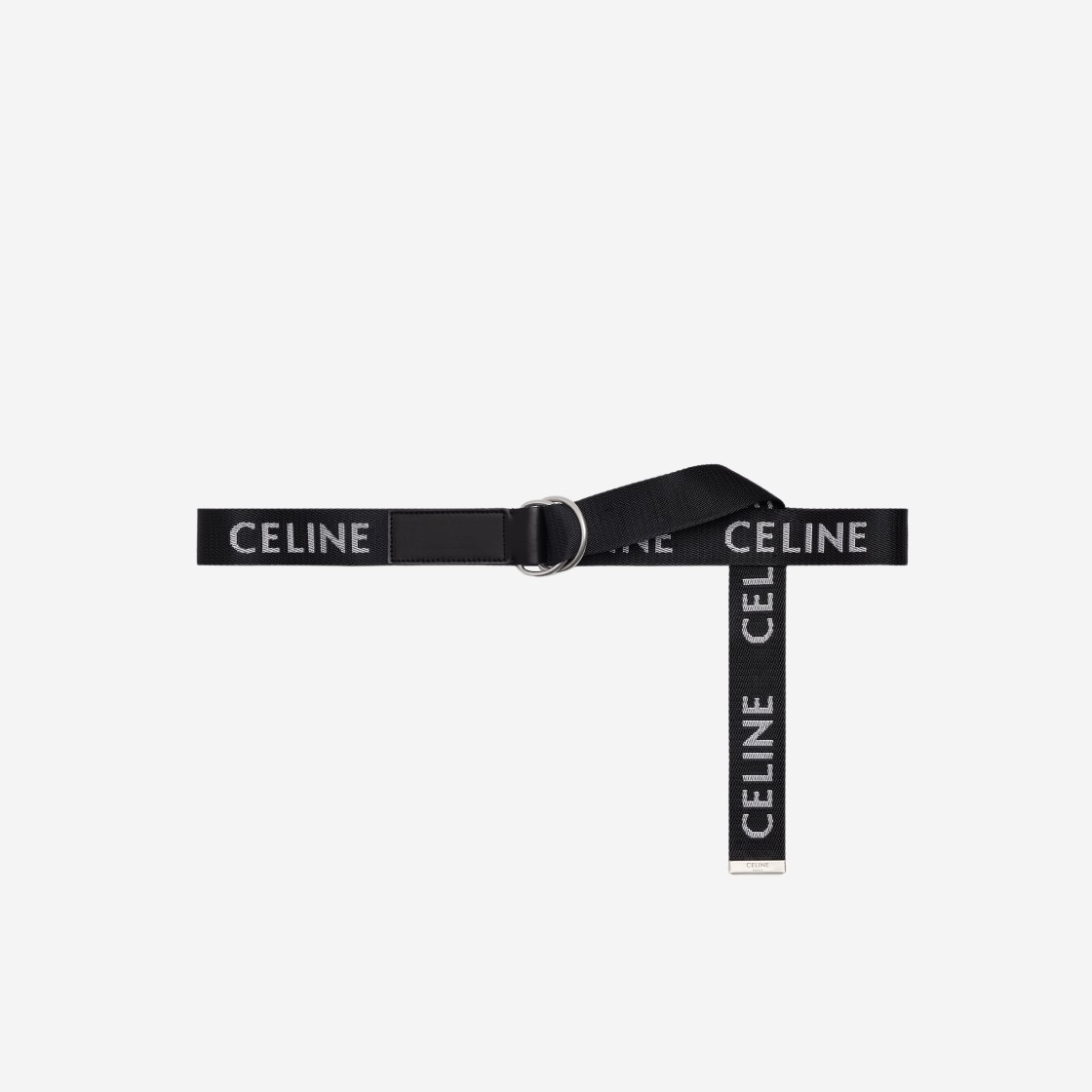 Celine Medium Double Ring Belt in Jacquard Textile and Calfskin Black 상세 이미지 1