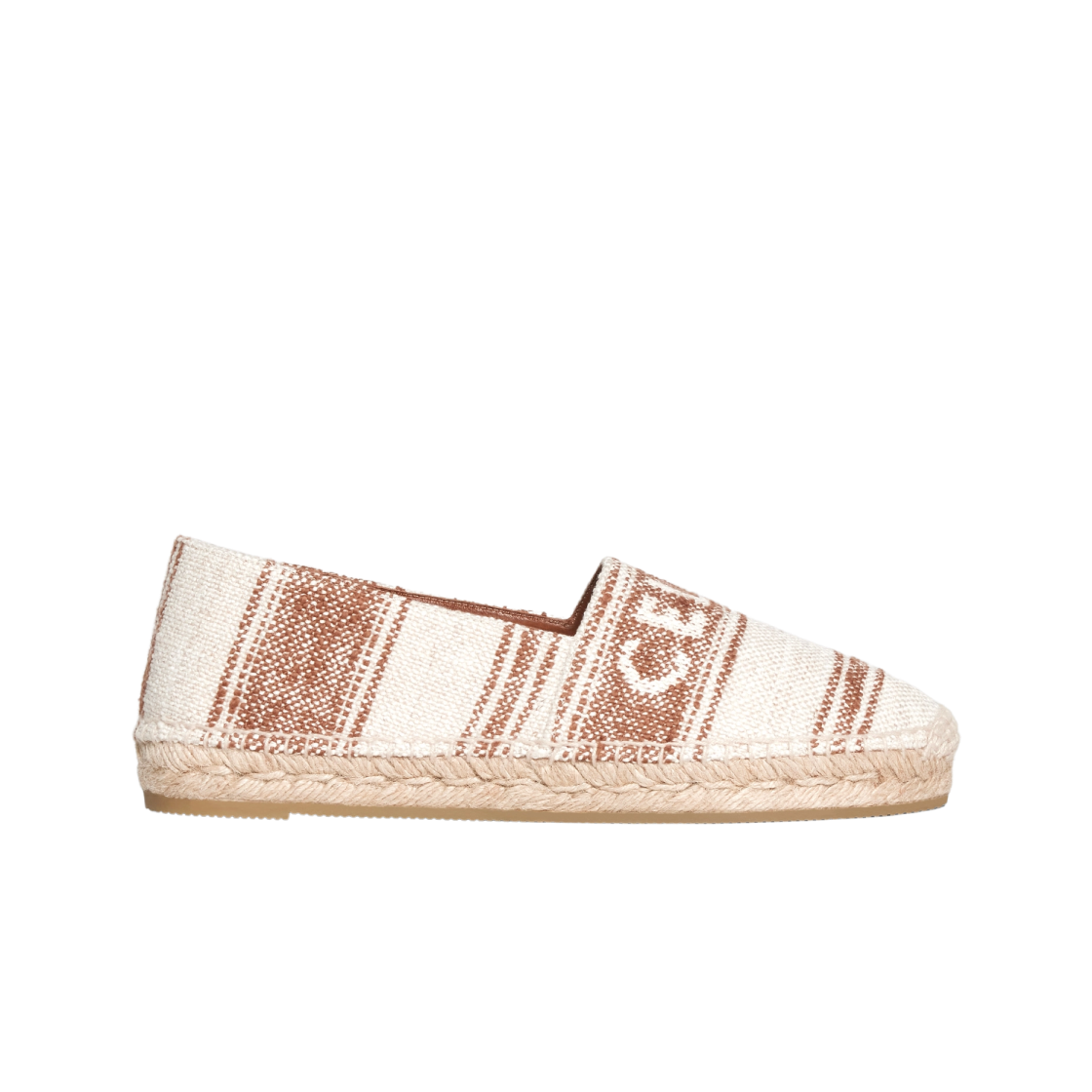 (W) 셀린느 캔버스 시그니쳐 플랫 에스파드리유 베이지 브라운((W) Celine Flat Espadrille with Celine Signature in Canvas Beige Brown) - 1