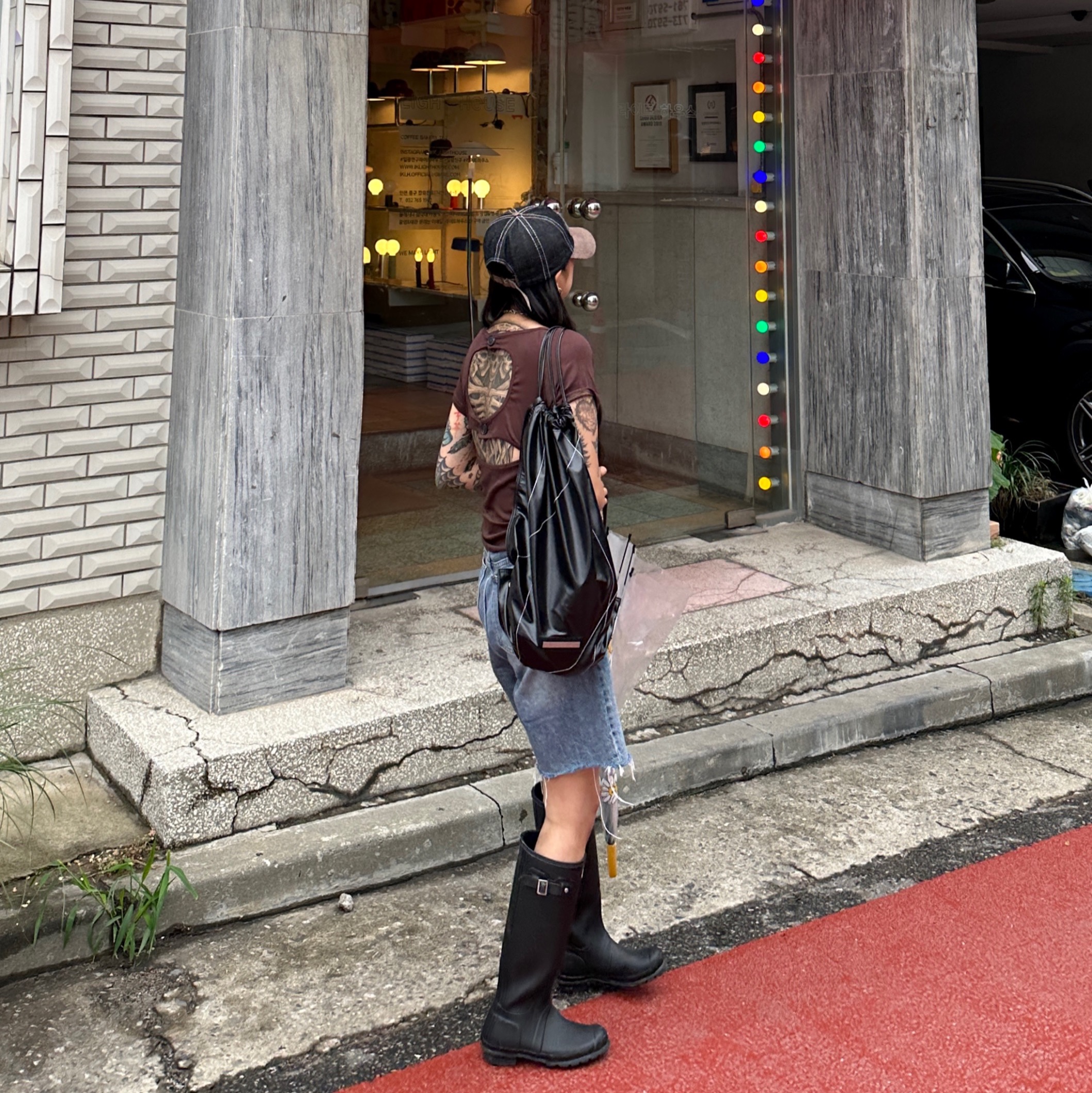 Diesel B-1DR W Leather Belt with D Buckle Black, (W) Hunter Original Tall Rain Boots Black 착용 스타일 - 2