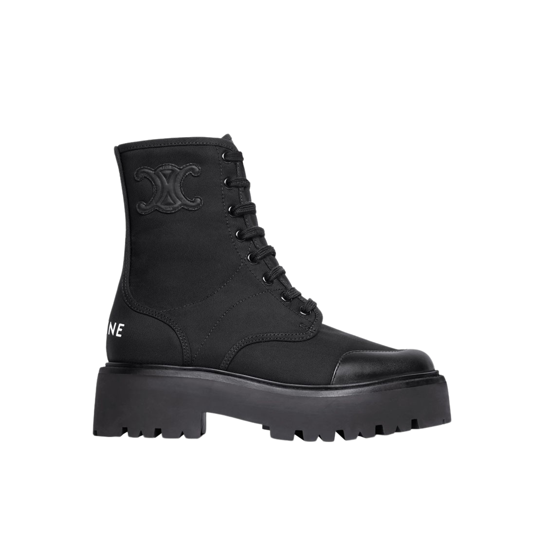 345597004C-38NO (W) Celine Bulky Laced Up Boot in Nylon and Shiny Bull Black