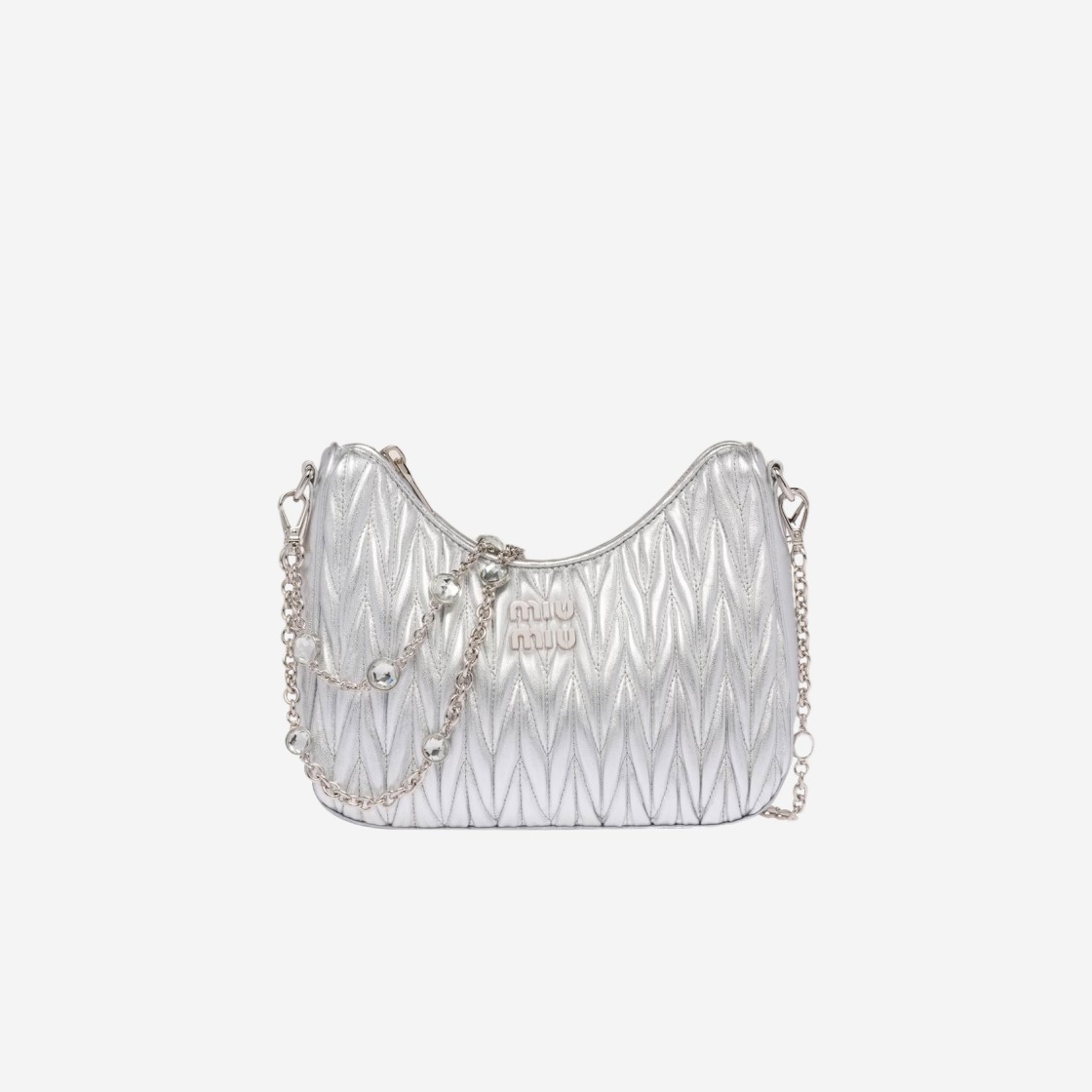 Miu Miu Matelasse Nappa Leather Shoulder Bag Silver 상세 이미지 1