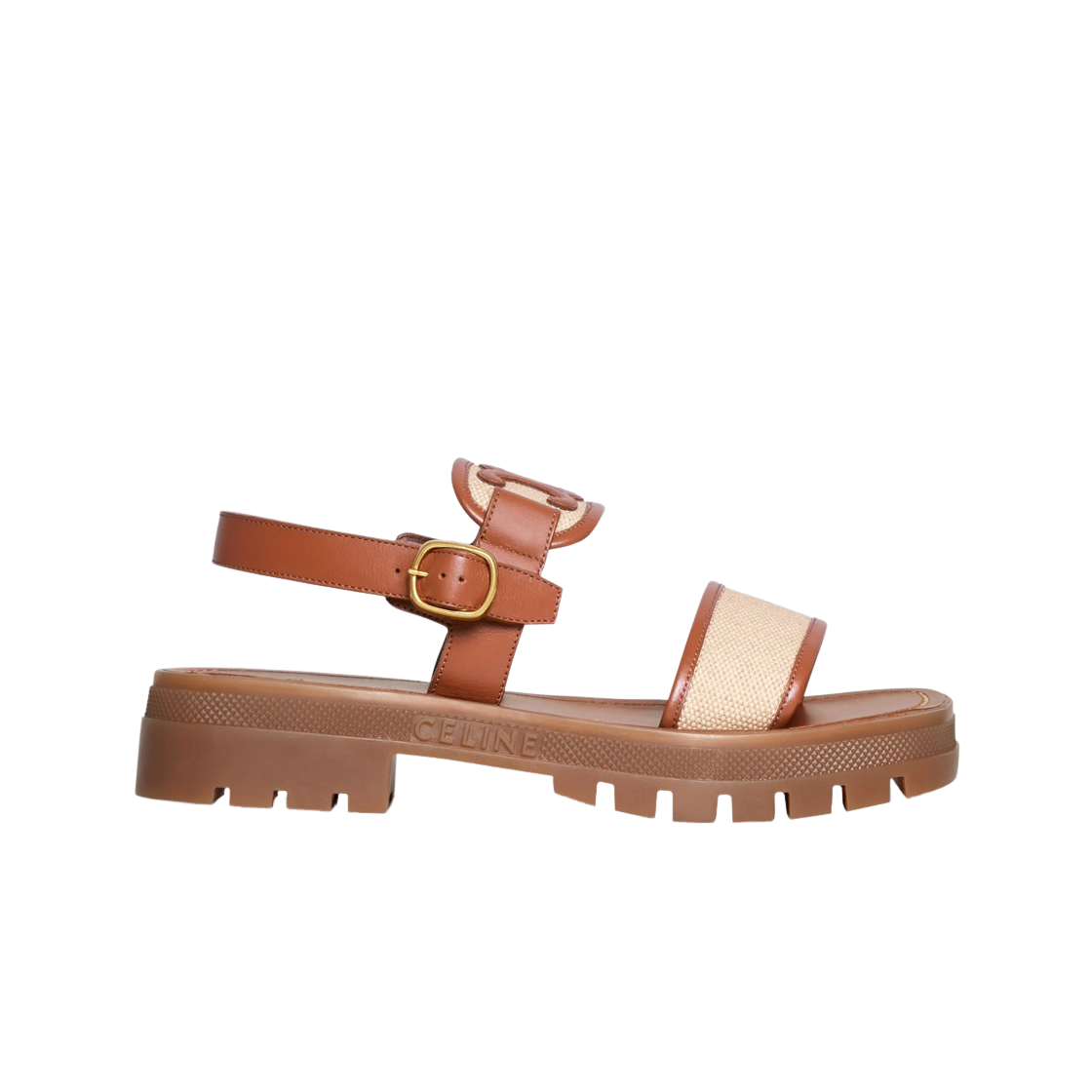 (W) 셀린느 베지탈 카프스킨 & 캔버스 클레아 트리옹프 샌들 탄 다크 베이지((W) Celine Clea Triomphe Sandal in Vegetal Calfskin & Canvas Tan Dark Beige) - 1
