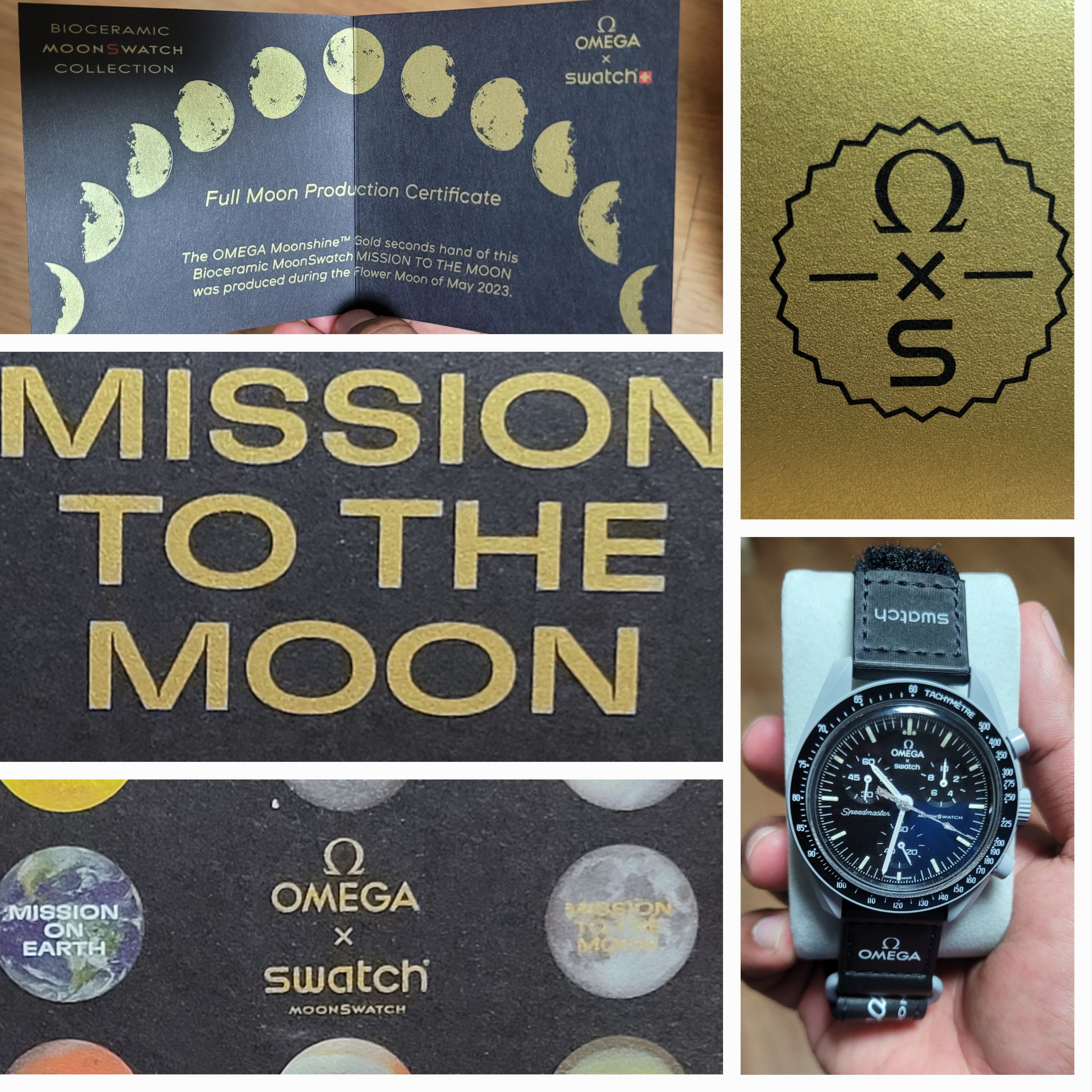 Swatch x Omega Bioceramic MoonSwatch Mission To The Moon Moonshine Gold Flower Moon 착용 스타일