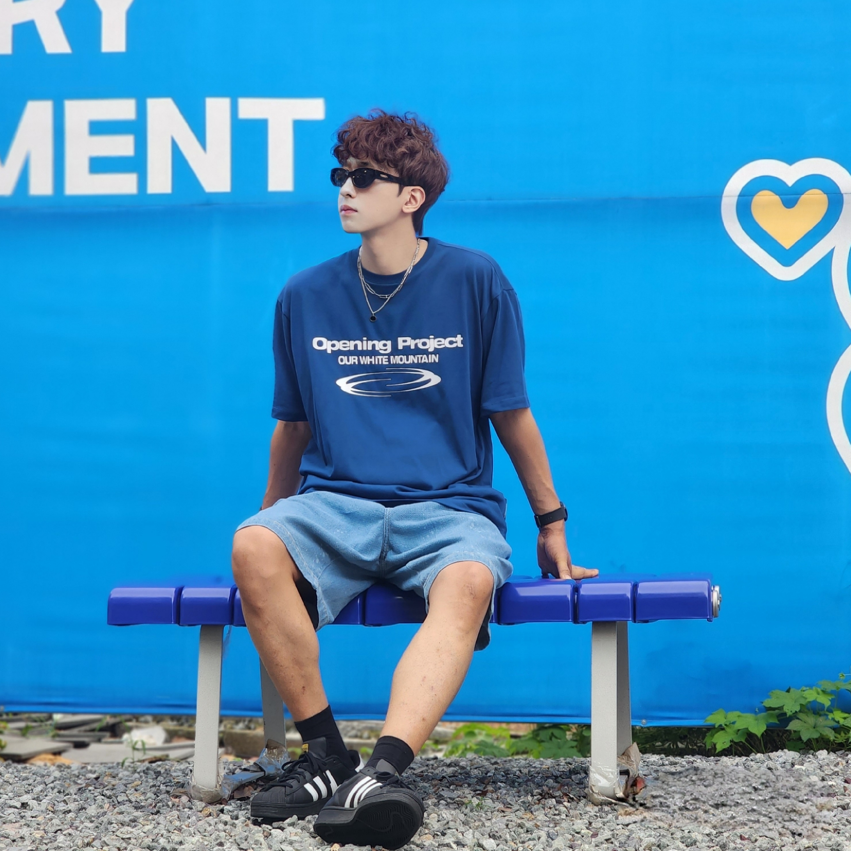Opening Project Identity T-Shirt Blue, Adidas Superstar Core Black White 착용 스타일 - 1