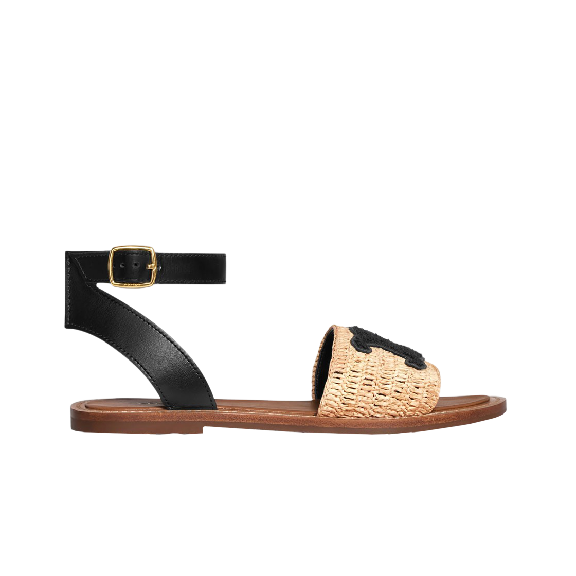(W) 셀린느 라피아 & 카프스킨 림피아 플랫 스트랩 샌들 베이지 블랙((W) Celine Lympia Flat Strap Sandal in Raffia & Calfskin Beige Black) - 1