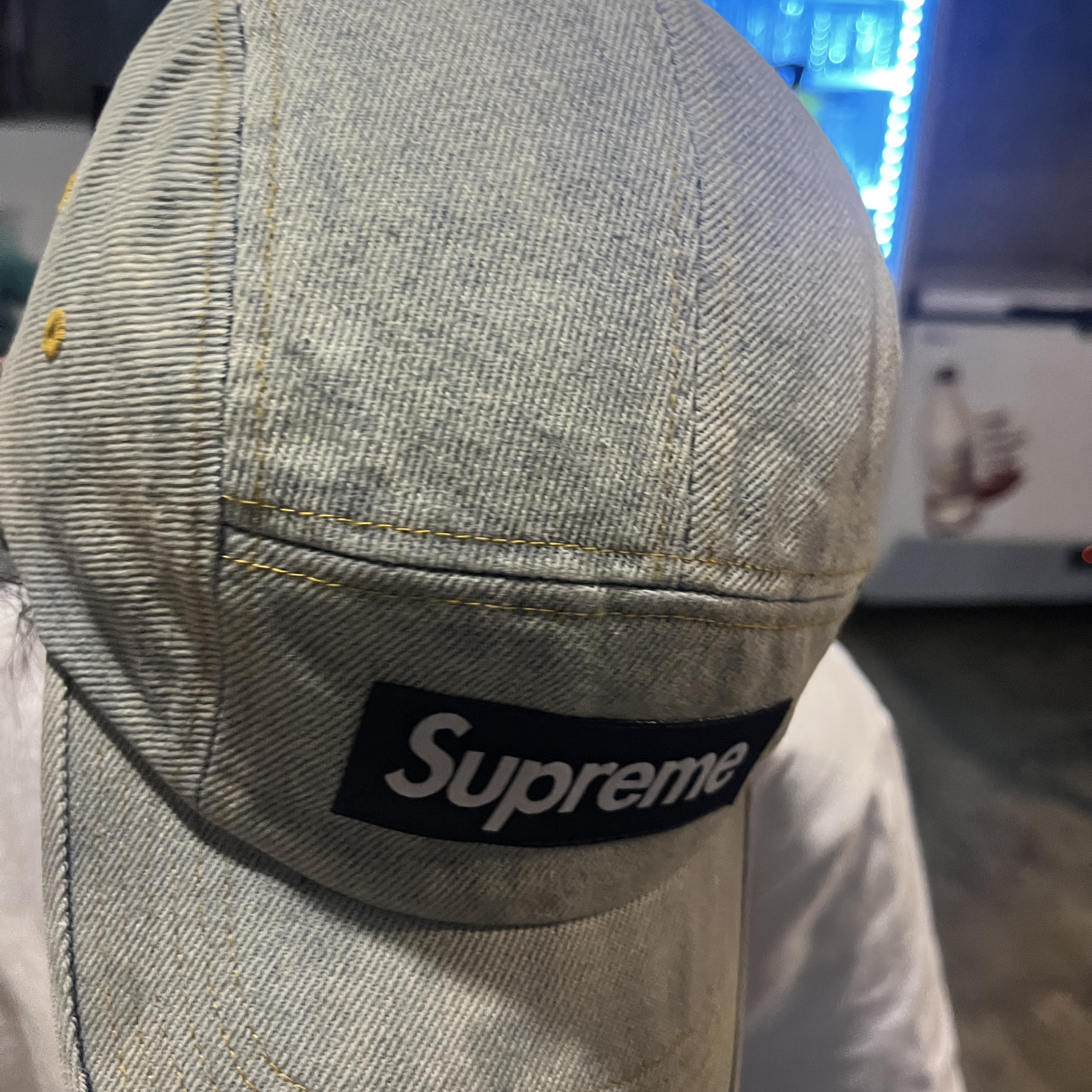 Supreme Denim Camp Cap Dirty Indigo - 23SS 착용 스타일