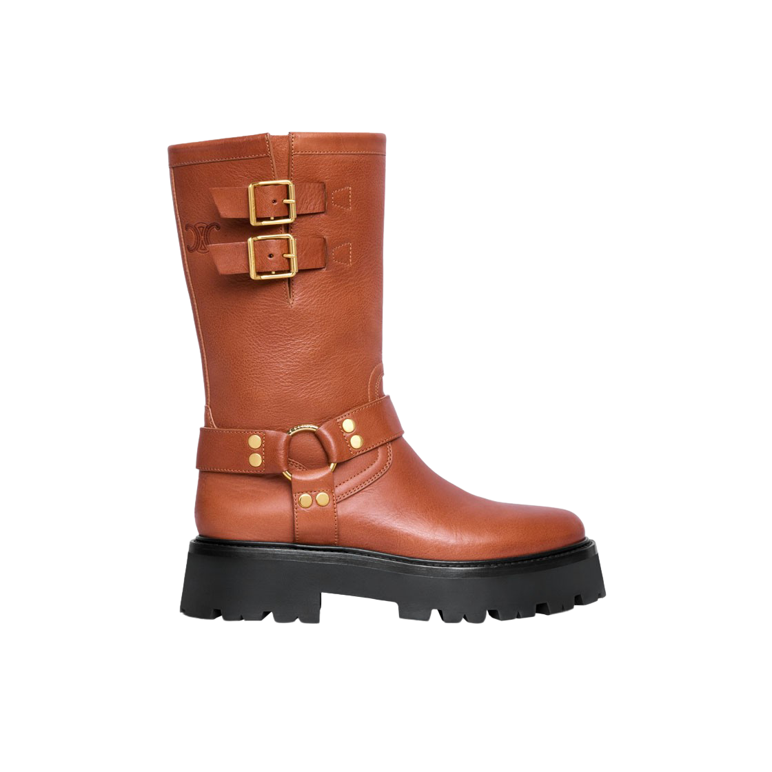 (W) 셀린느 하네스 카프스킨 벌키 미드 바이커 부츠 하바나((W) Celine Bulky Mid Biker Boot with Harness in Calfskin Havana) - 1