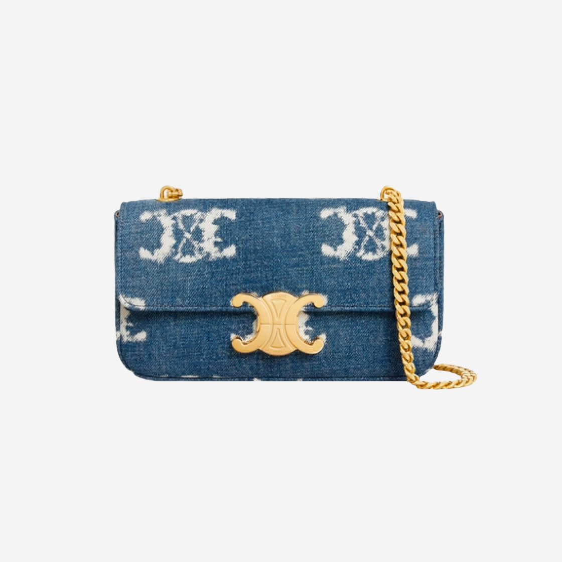 Celine Chain Shoulder Bag Triomphe in Denim with Triomphe Navy Tan 상세 이미지 1