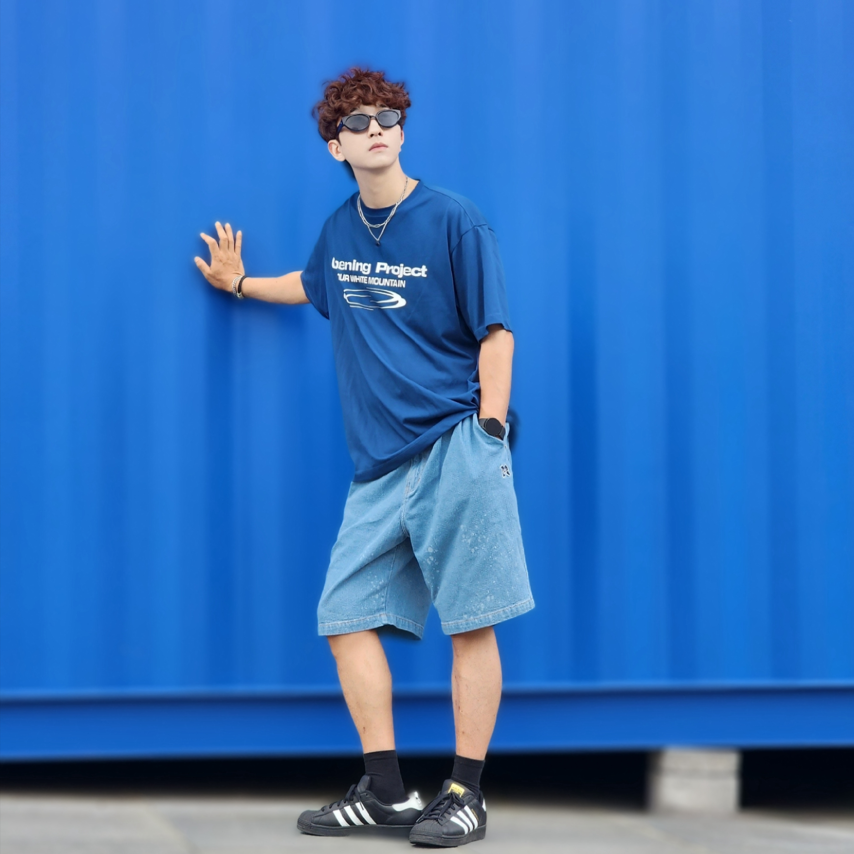 Opening Project Identity T-Shirt Blue, Adidas Superstar Core Black White 착용 스타일 - 4