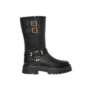 (W) Celine Bulky Mid Biker Boot with Harness in Vegetal Calfskin Black Gold