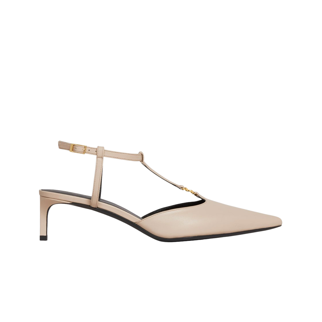 (W) 셀린느 카프스킨 트리옹프 T 바 키튼 스트랩 라이트 베이지((W) Celine Kitten with Triomphe T-Bar Strap in Calfskin Light Beige) - 1