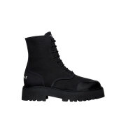 Celine Bulky Lace-Up Boots in Canvas & Shiny Bull Black