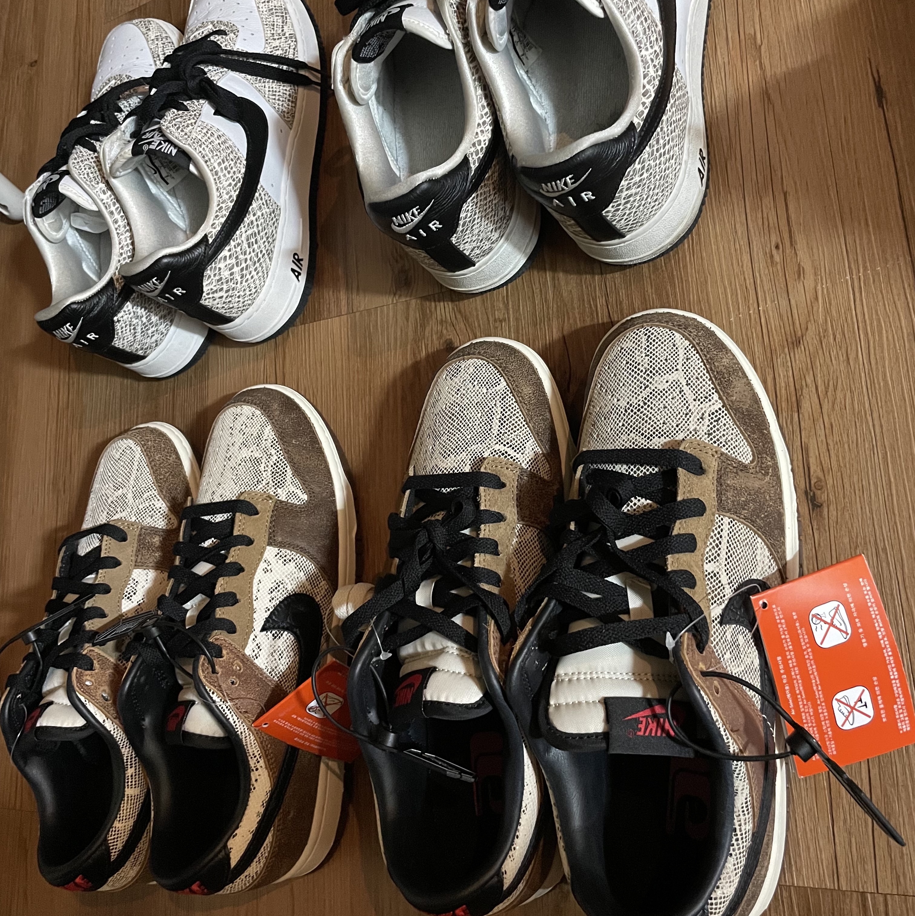 Nike Dunk Low PRM Head to Head, Nike Air Force 1 Low Retro Cocoa Snake 2018 착용 스타일
