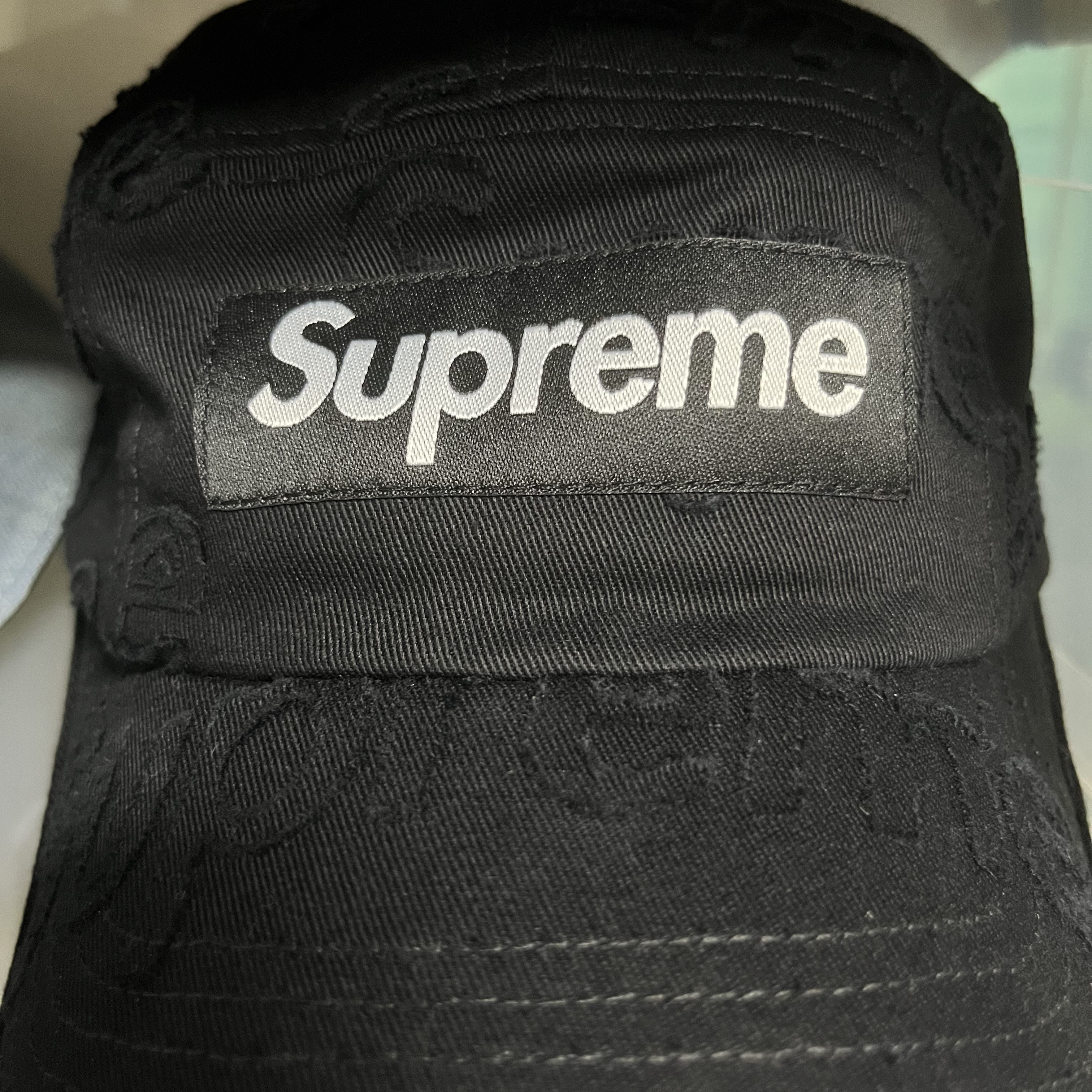 Supreme Lasered Twill Camp Cap Black - 23SS 착용 스타일