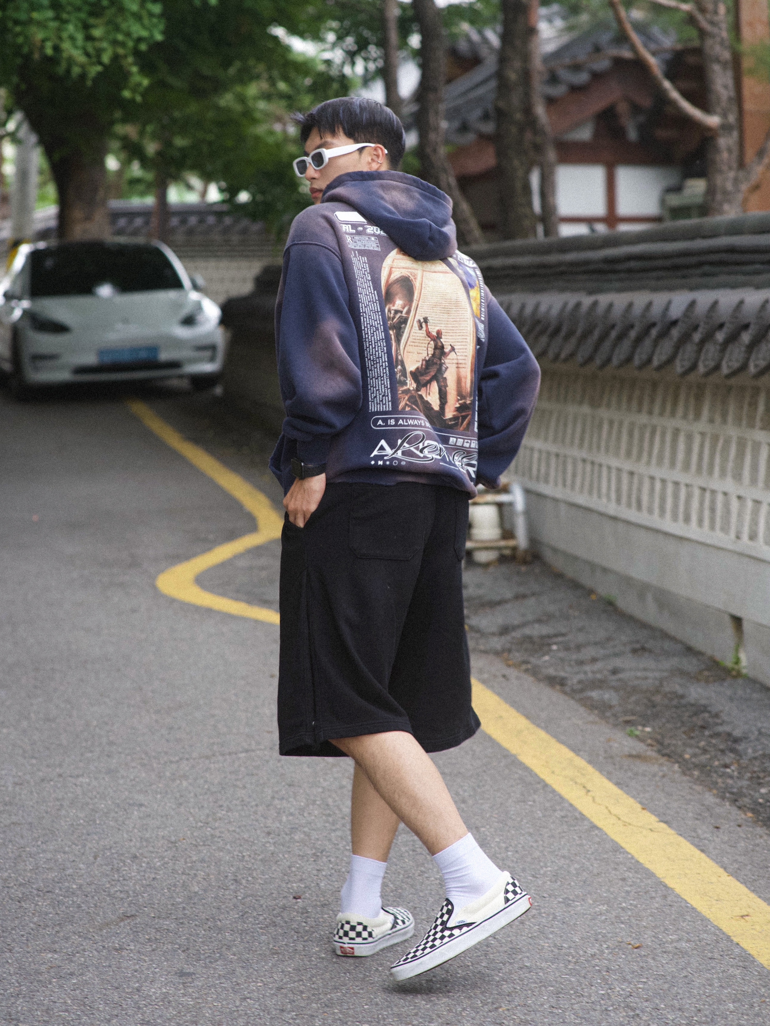 Vans Slip-On Checkerboard 착용 스타일 - 1