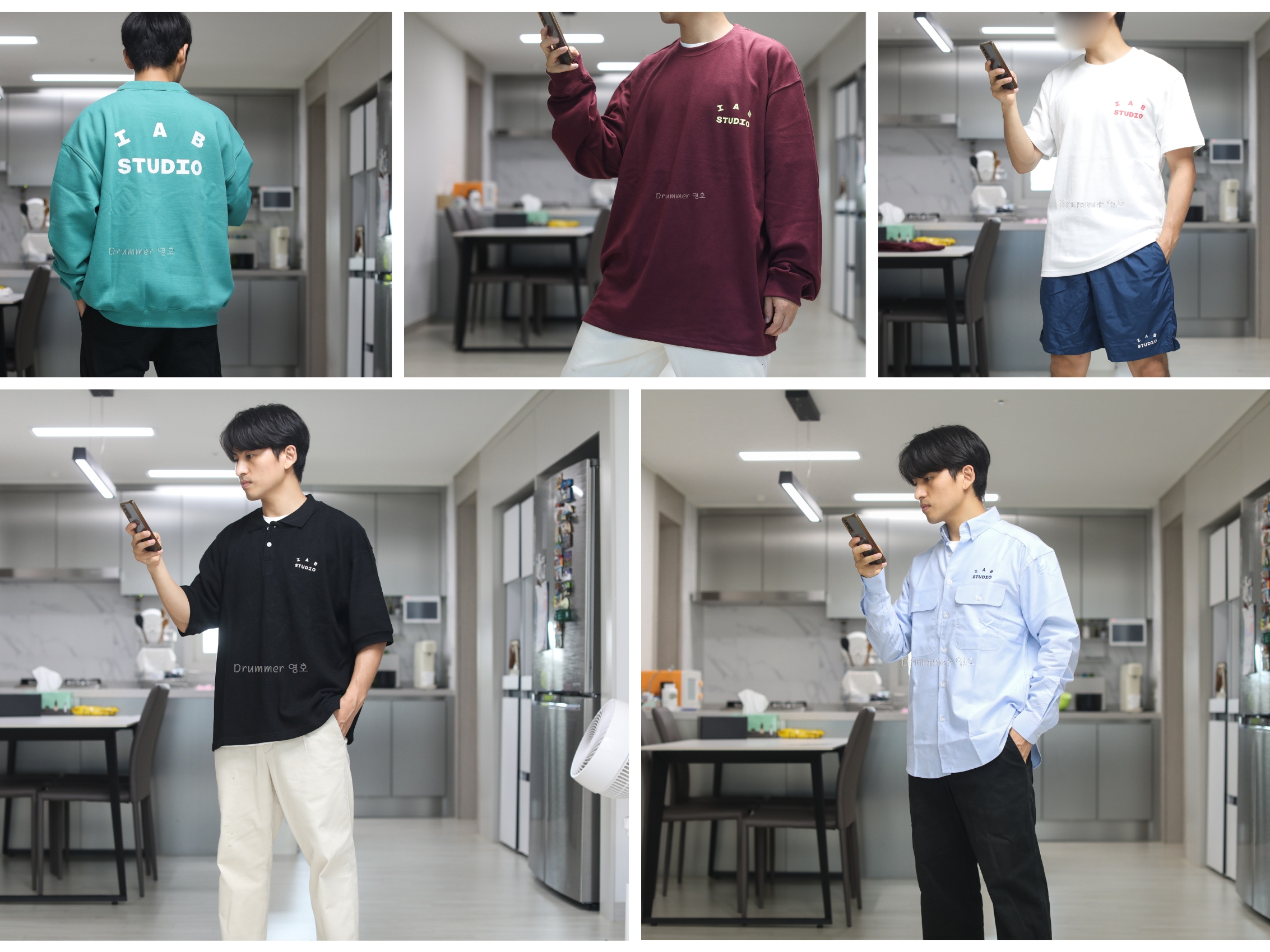 IAB Studio Work Shirt Sky Blue - The Hyundai Seoul Exclusive, IAB Studio Woven Shorts Navy - The Hyundai Seoul Exclusive 착용 스타일