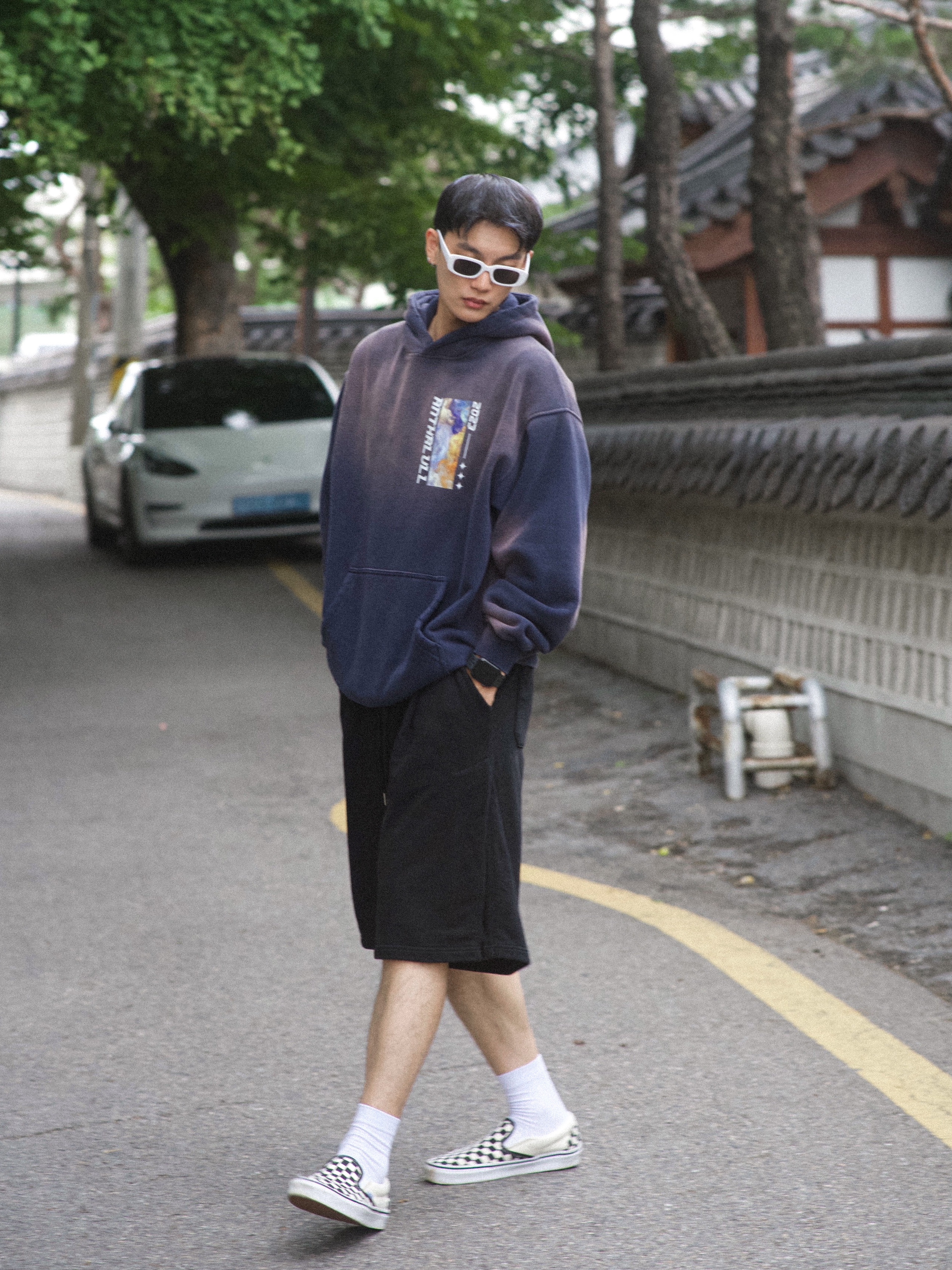 Vans Slip-On Checkerboard 착용 스타일 - 3