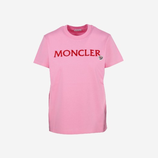 (W) 몽클레르 로고 자수 티셔츠 캔디 핑크 - 23SS
