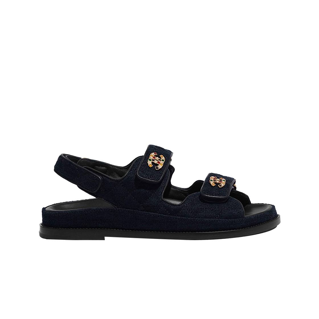 (W) 샤넬 샌들 벨벳 & 네이비 블루((W) Chanel Sandals Velvet & Navy Blue) - 1