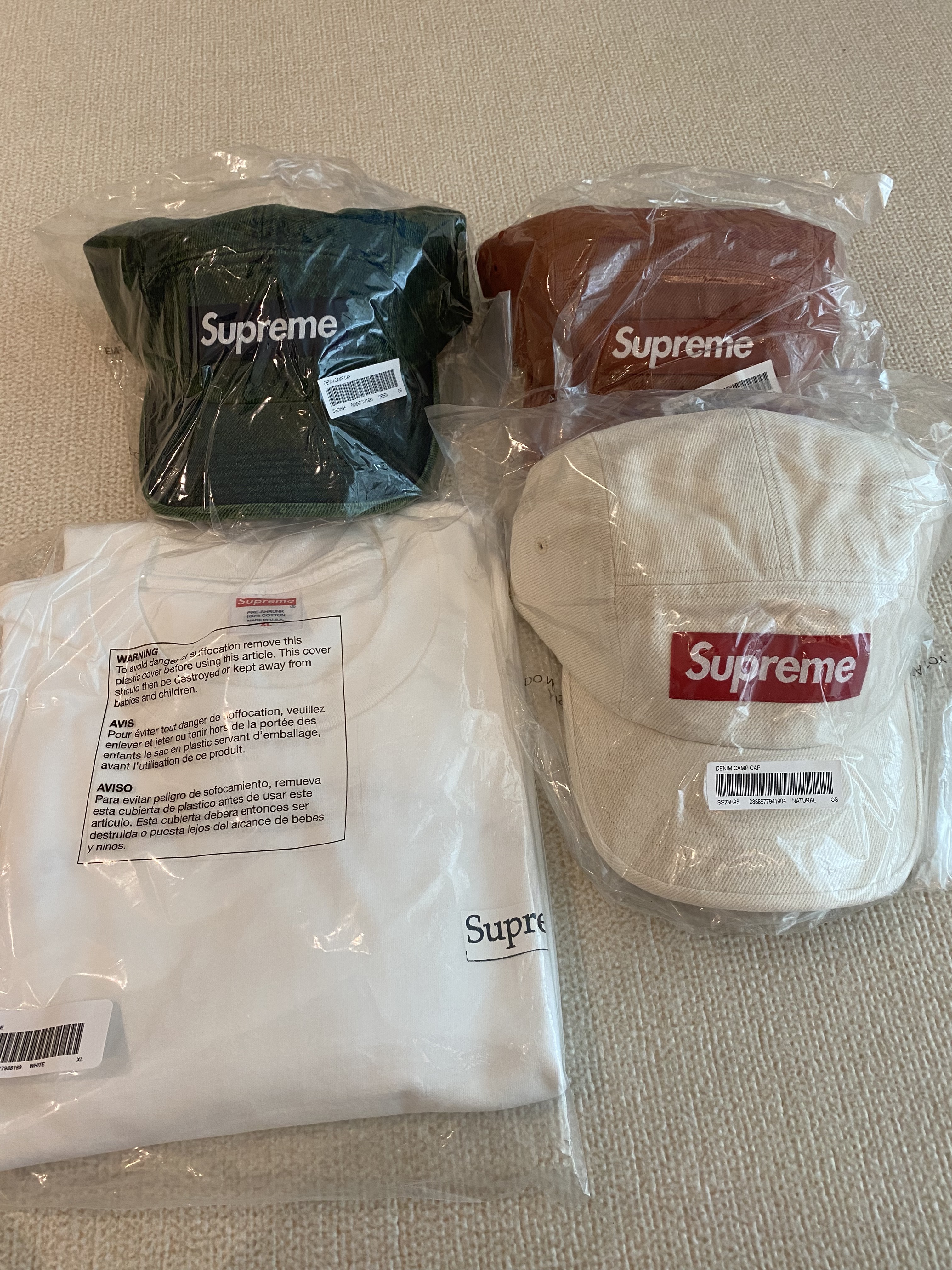 Supreme Denim Camp Cap Overdyed Green - 23SS, Supreme Denim Camp Cap Rust - 23SS 착용 스타일