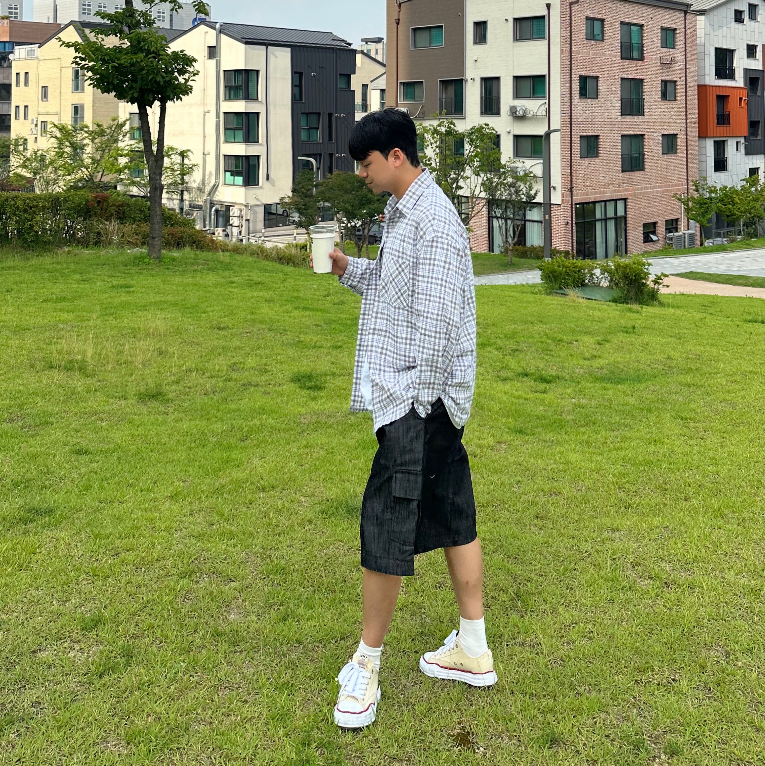 Maison Mihara Yasuhiro Peterson OG Sole Canvas Low-top Sneakers Natural 착용 스타일 - 3