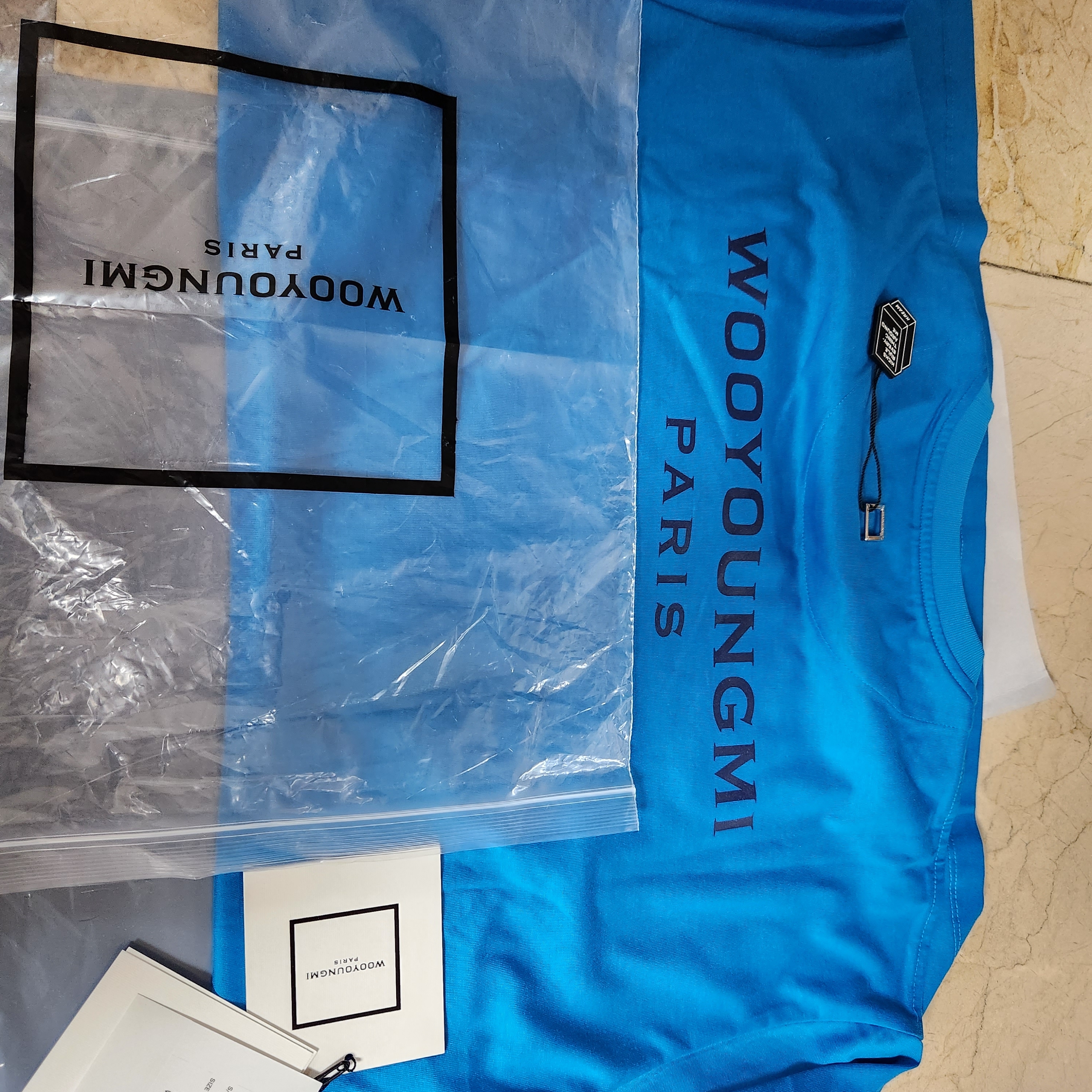 Wooyoungmi Cotton Back Logo T-Shirt Blue - 23SS 착용 스타일