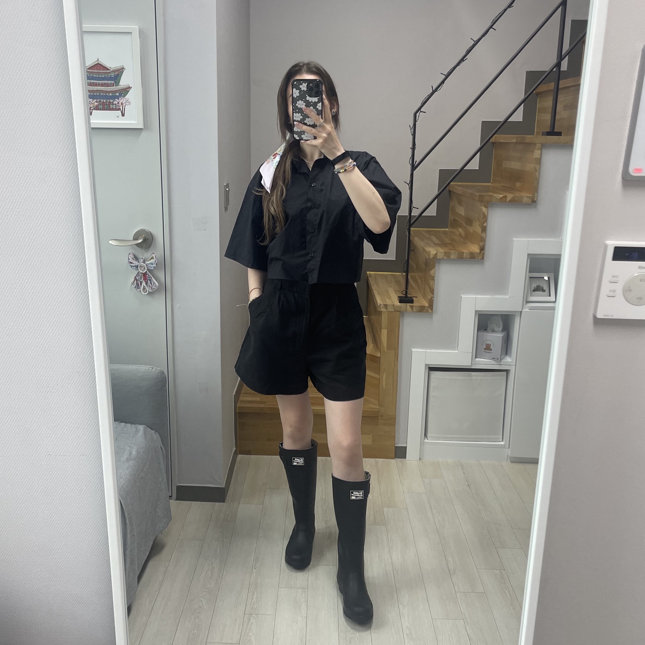 (W) Rockfishweatherwear Original Long Rain Boots Black 착용 스타일