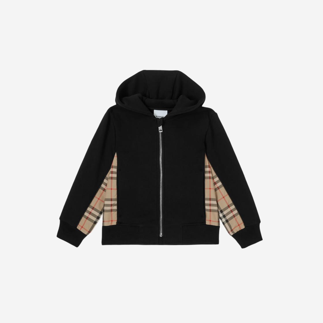 (Kids) Burberry Check Panel Cotton Zip Hoodie Black 상세 이미지 1