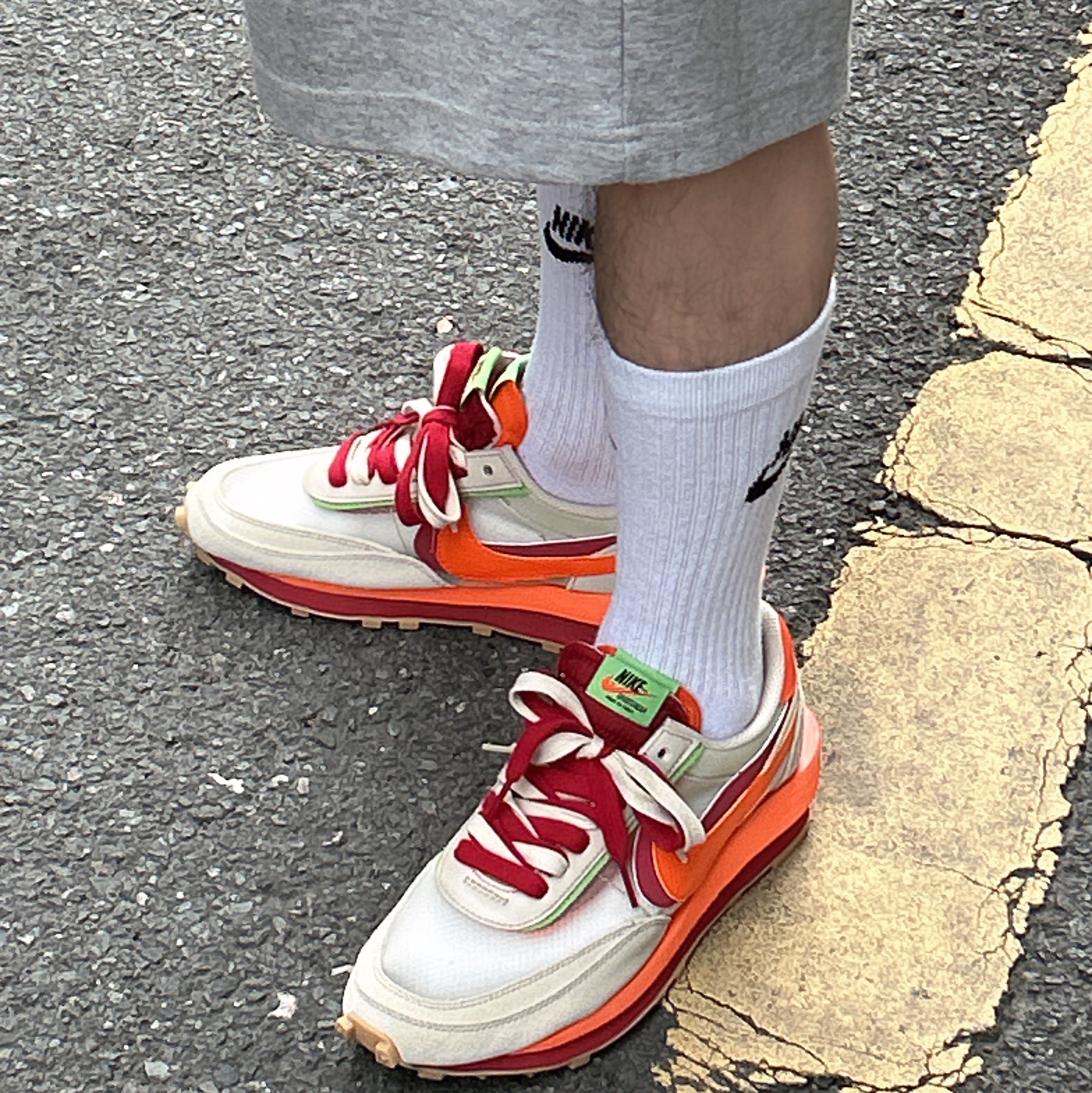 Nike x Sacai x Clot LDWaffle Orange Blaze 착용 스타일