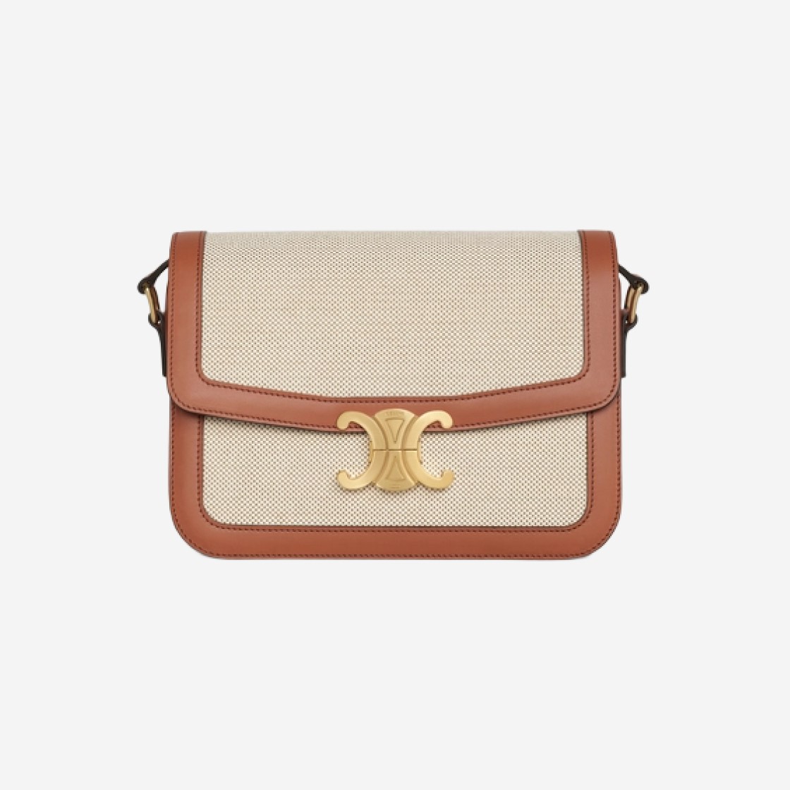 Celine Classique Triomphe Bag in Textile and Natural Calfskin Tan White 상세 이미지 1