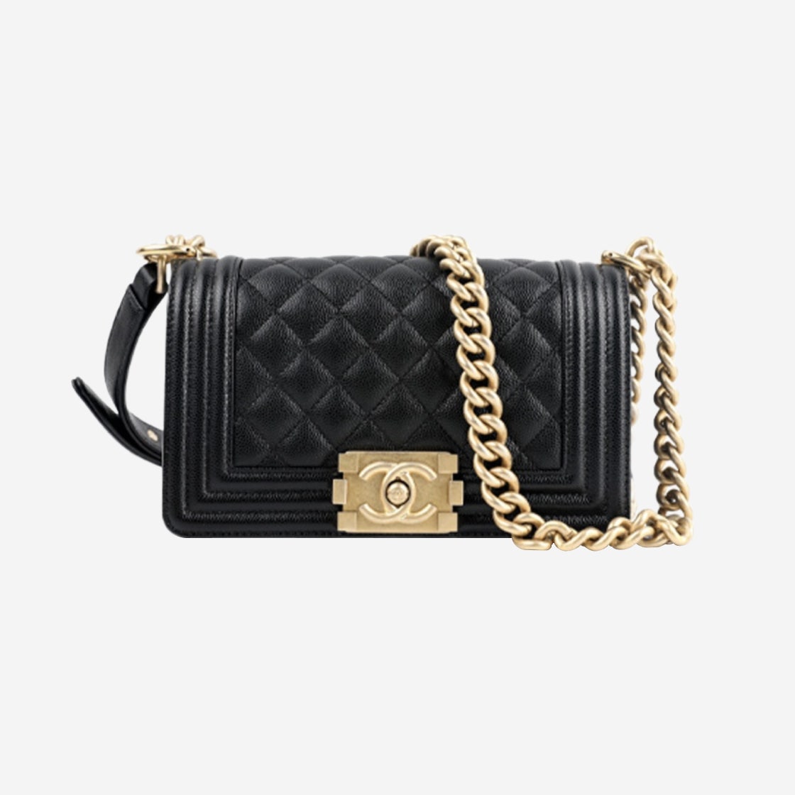 샤넬 보이 샤넬 스몰 플랩백 그레인드 카프스킨 & 골드 메탈 블랙 | Chanel | KREAM