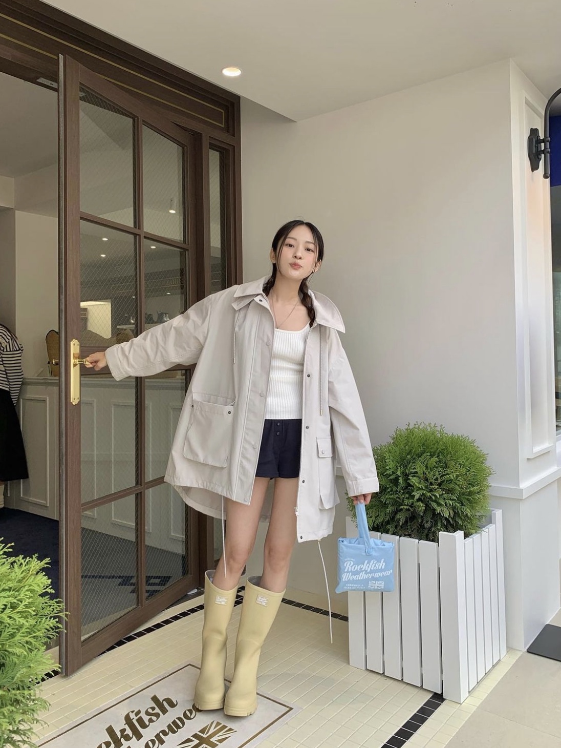 (W) Rockfishweatherwear Flatform Long Rain Boots Butter 착용 스타일 - 1