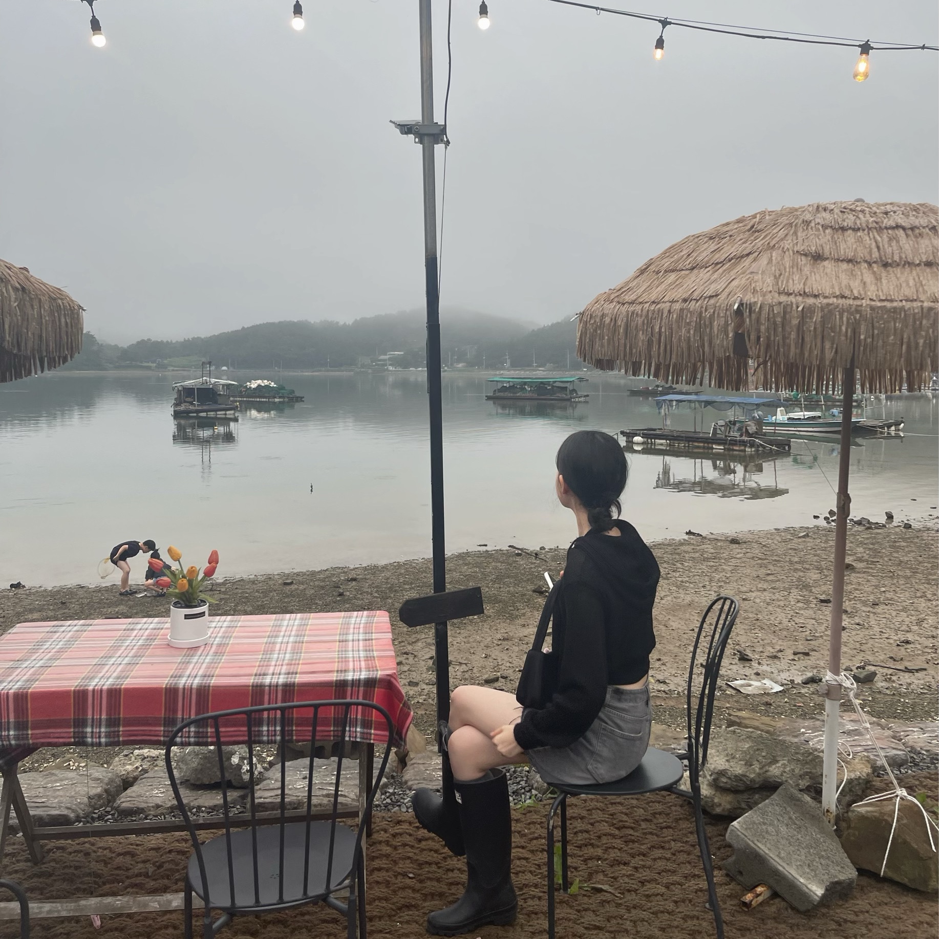 (W) Rockfishweatherwear Original Long Rain Boots Black 착용 스타일 - 1